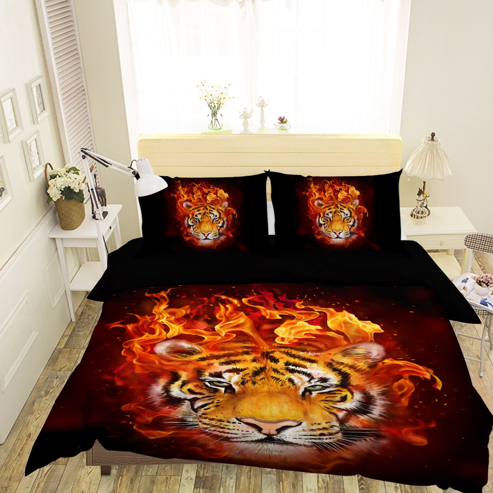 3D Flame Tiger 108 Bed Pillowcases Quilt