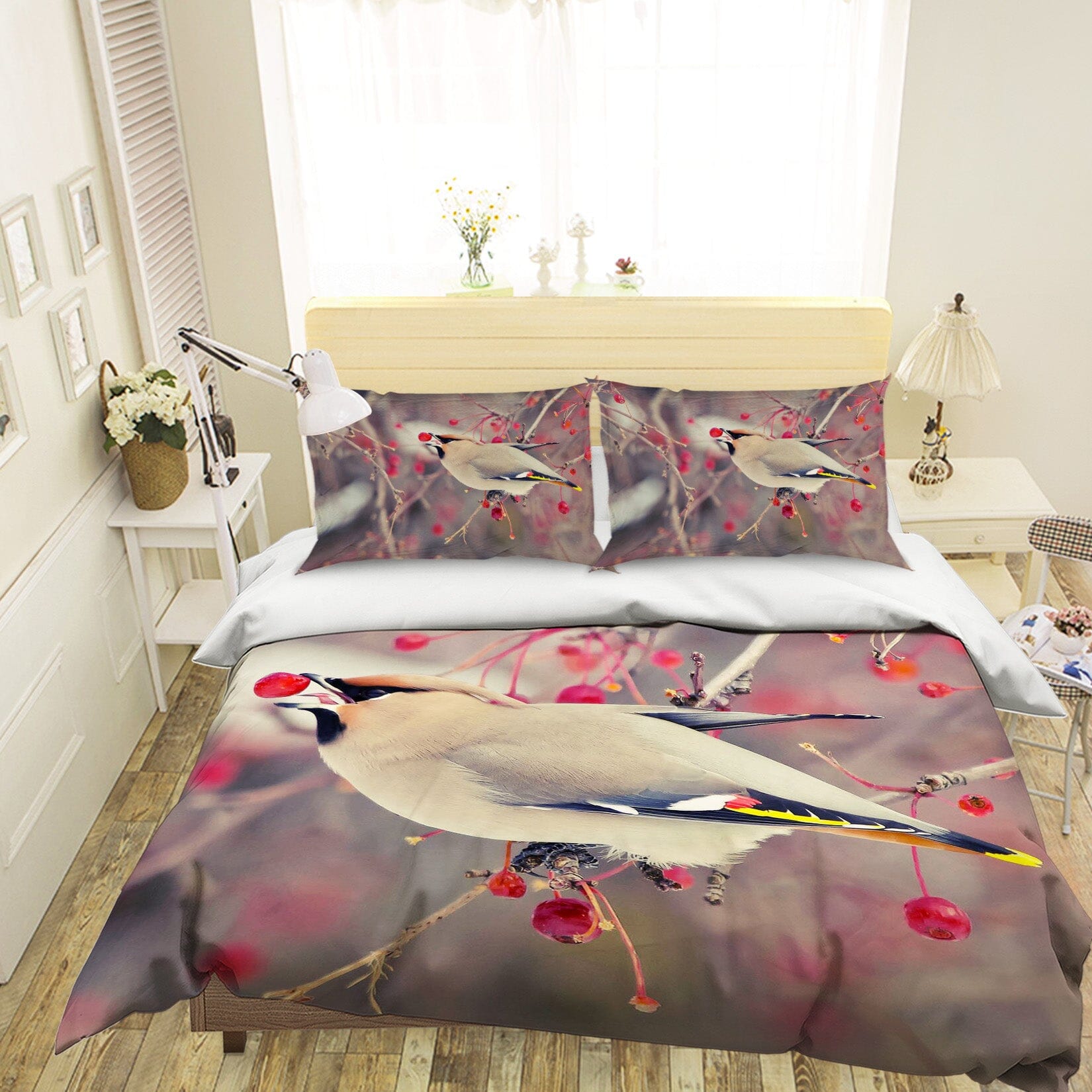 3D Plum Magpie 1923 Bed Pillowcases Quilt Quiet Covers AJ Creativity Home 