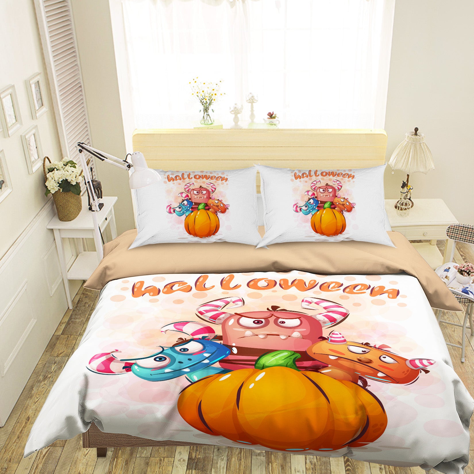 3D Pumpkin Monster 1217 Halloween Bed Pillowcases Quilt Quiet Covers AJ Creativity Home 