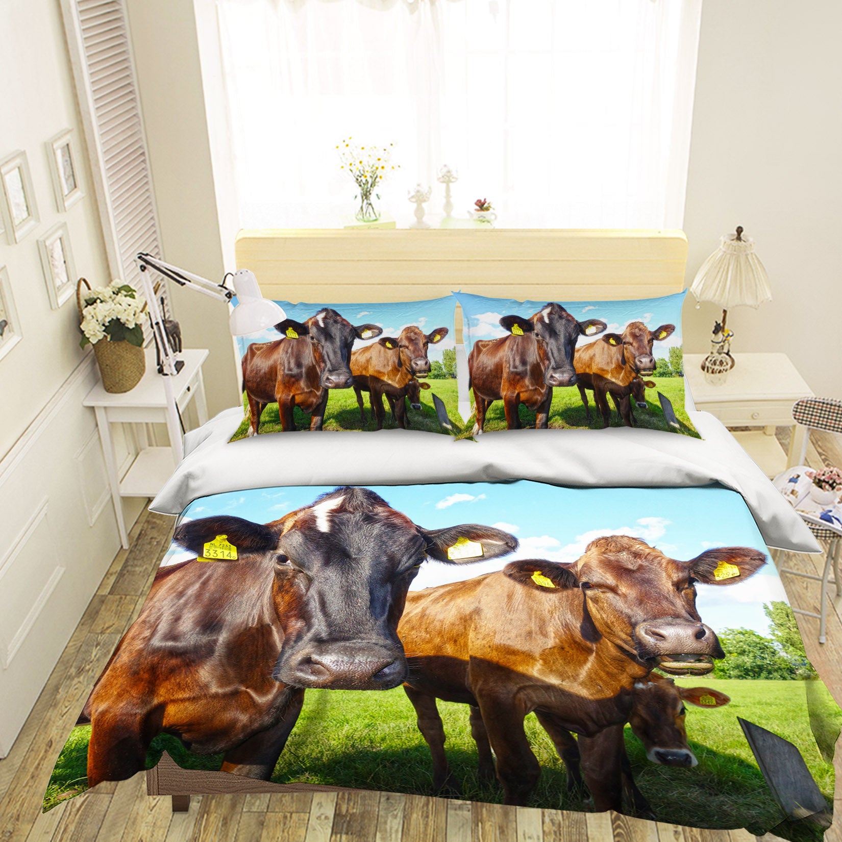 3D Farm Black Cow 044 Bed Pillowcases Quilt