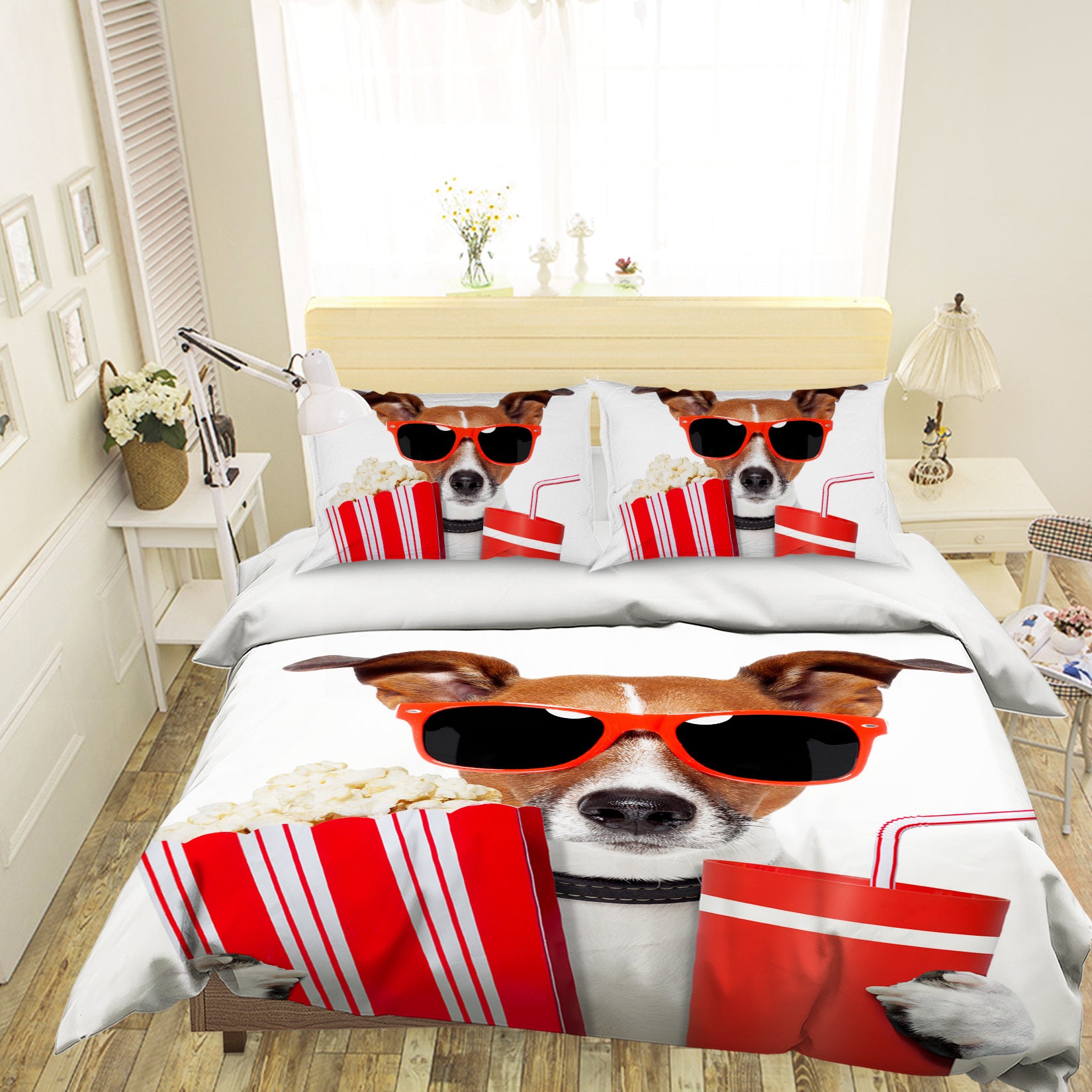 3D Puppy Glasses 006 Bed Pillowcases Quilt