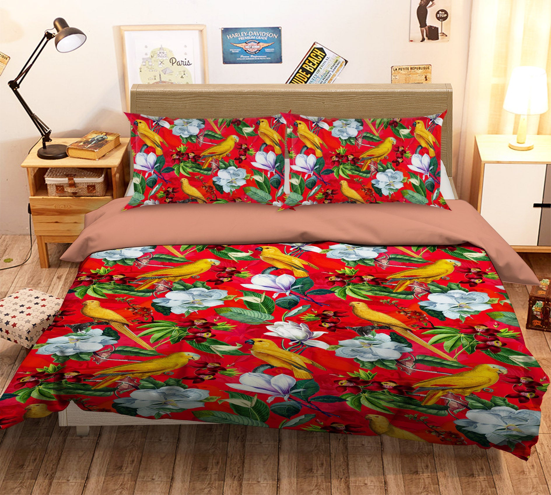 3D Yellow Parrot Flower 147 Uta Naumann Bedding Bed Pillowcases Quilt