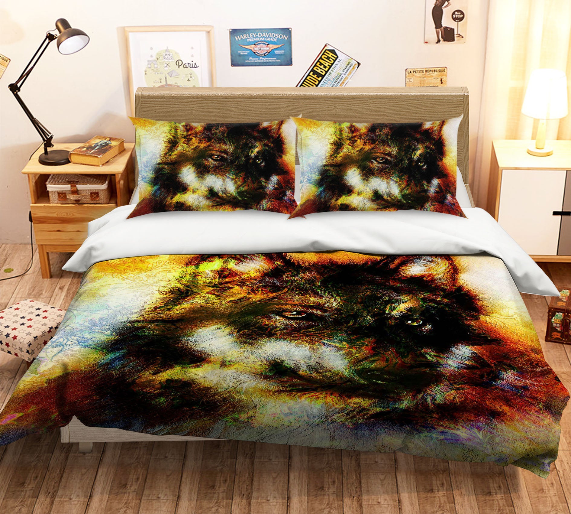 3D Oil Painting Wolf 120 Bed Pillowcases Quilt