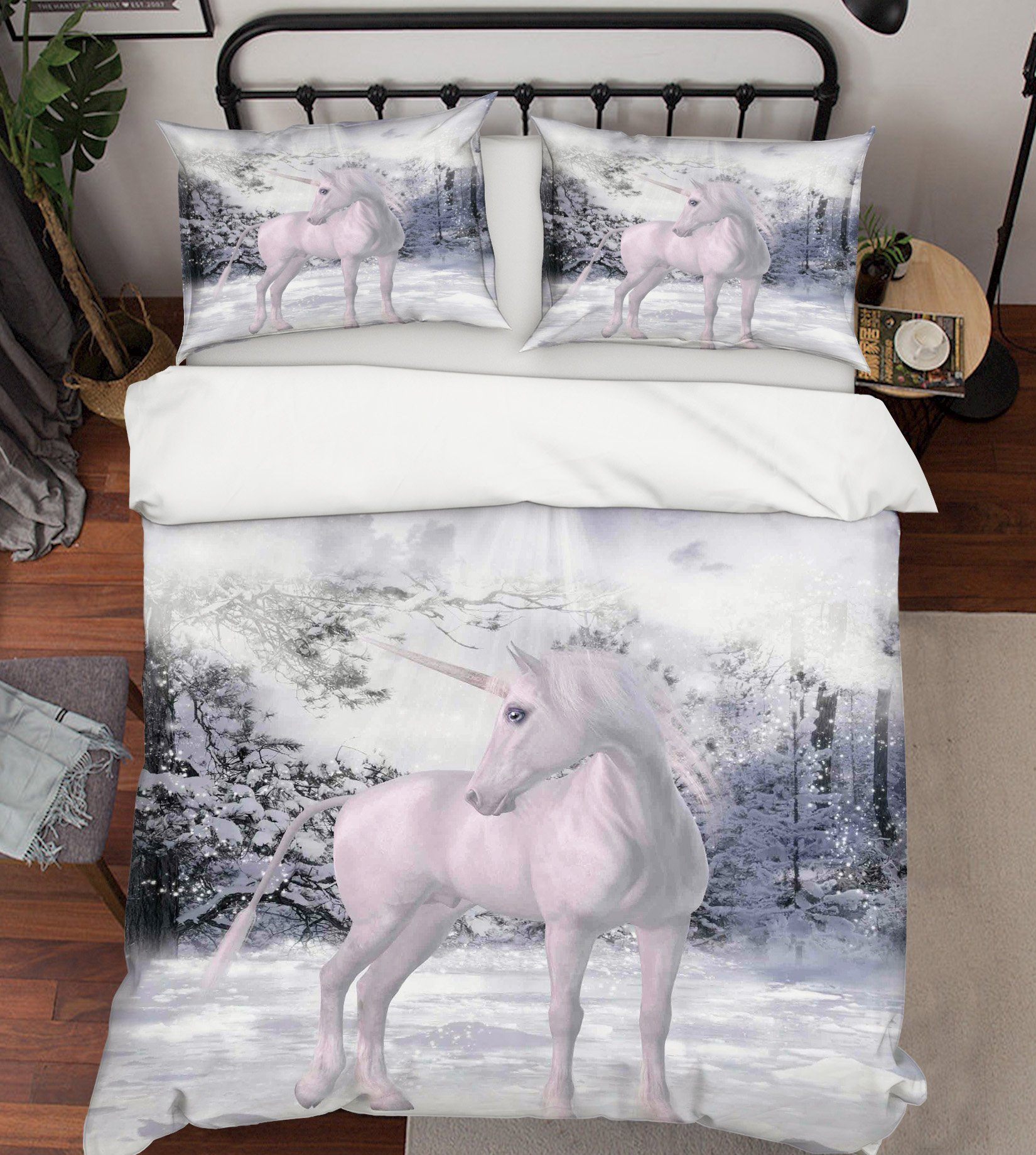 3D White Snow Unicorn 057 Bed Pillowcases Quilt Wallpaper AJ Wallpaper 