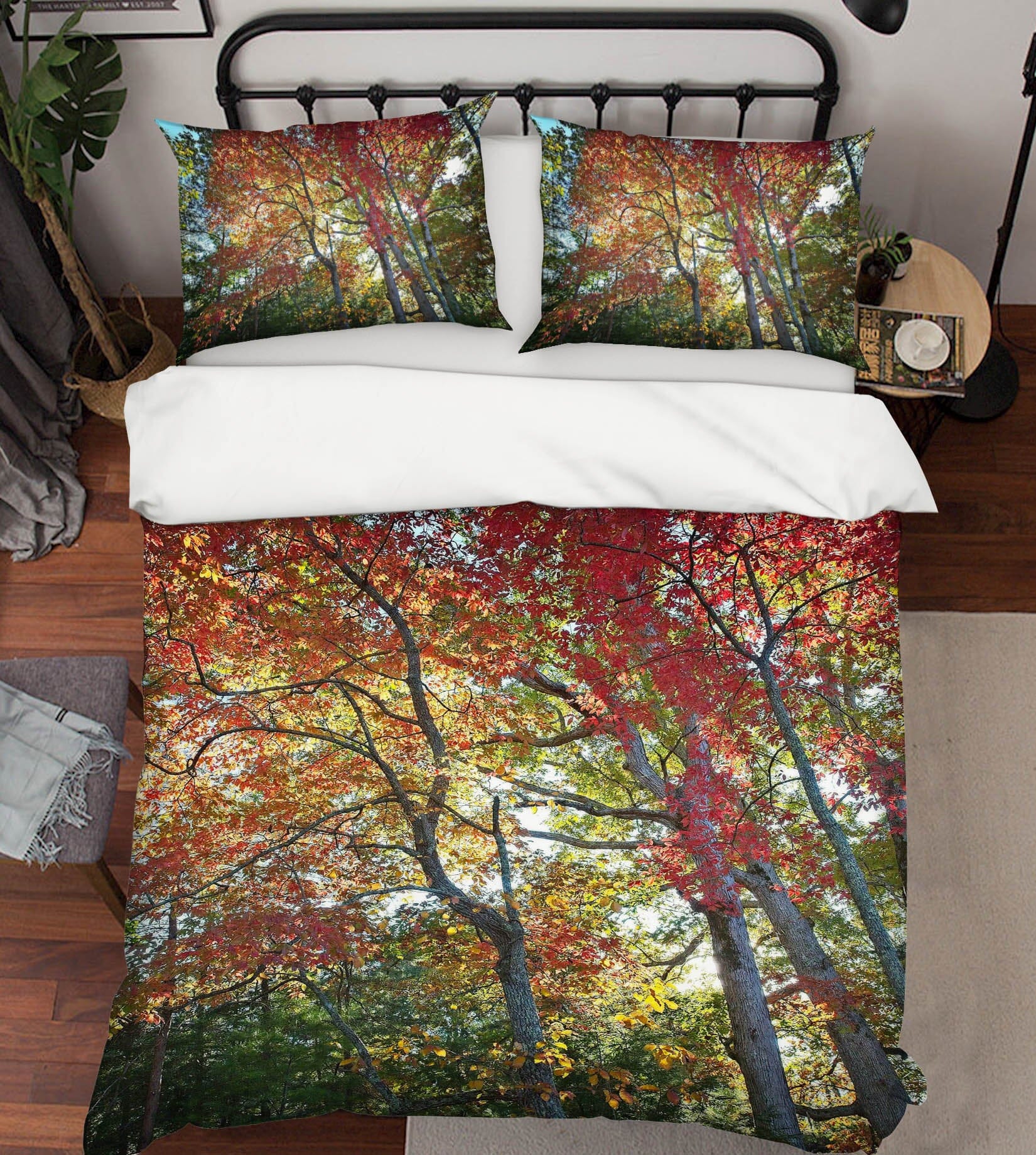 3D Forest Red Leaves 2123 Kathy Barefield Bedding Bed Pillowcases Quilt Quiet Covers AJ Creativity Home 