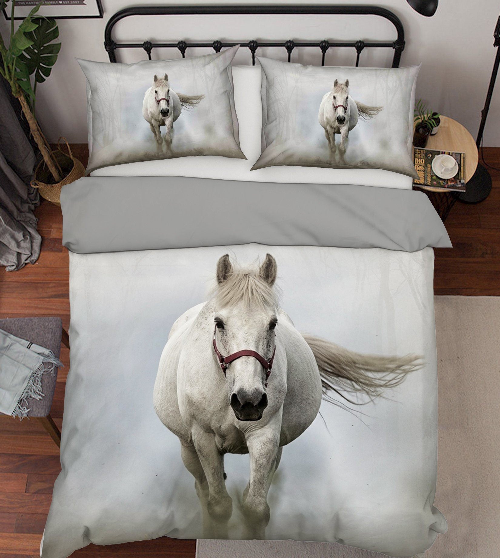 3D White Horse 1960 Bed Pillowcases Quilt Quiet Covers AJ Creativity Home 