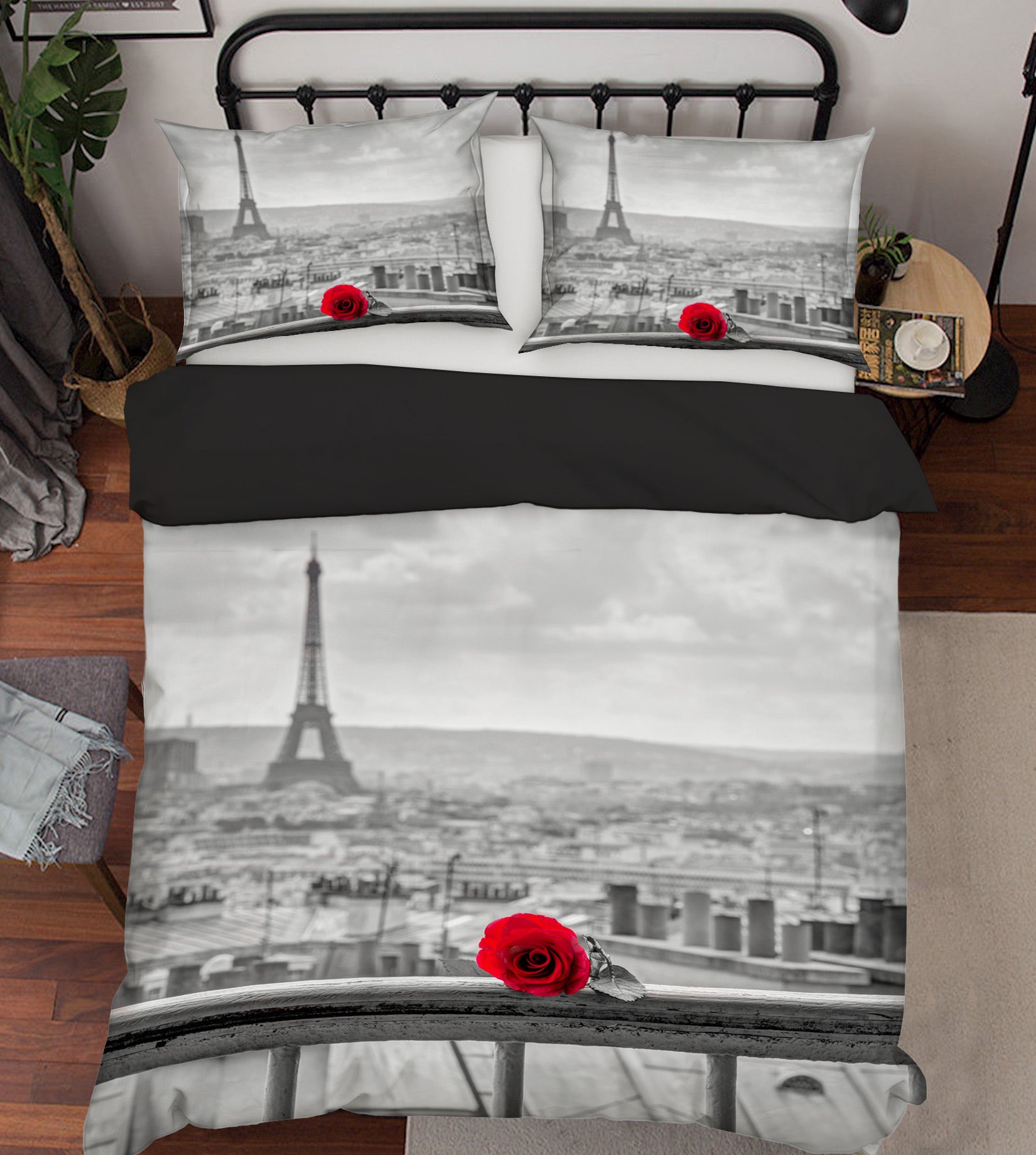 3D Eiffel Tower Rose 1026 Assaf Frank Bedding Bed Pillowcases Quilt