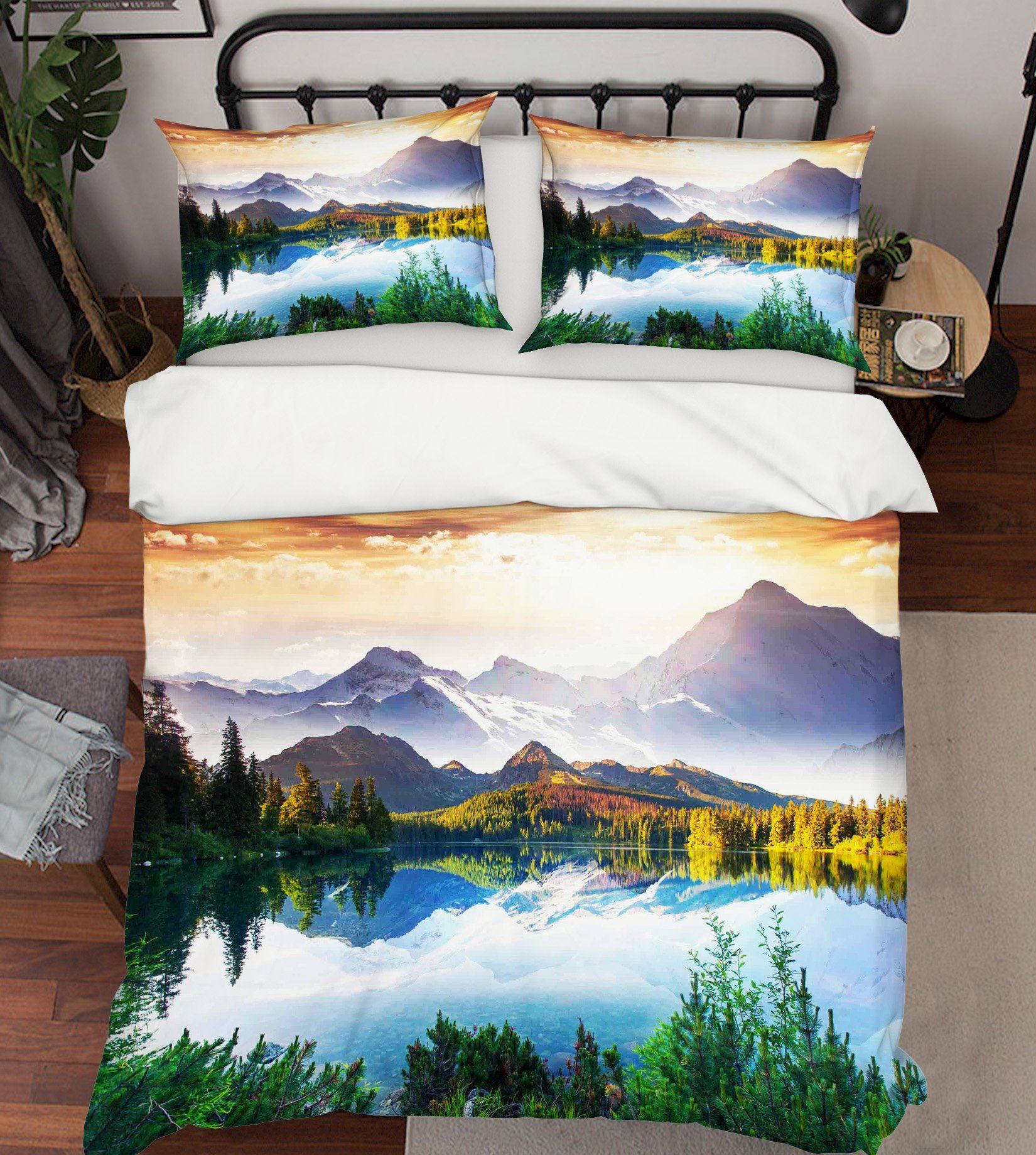 3D Mountain Tree Lake 250 Bed Pillowcases Quilt Wallpaper AJ Wallpaper 