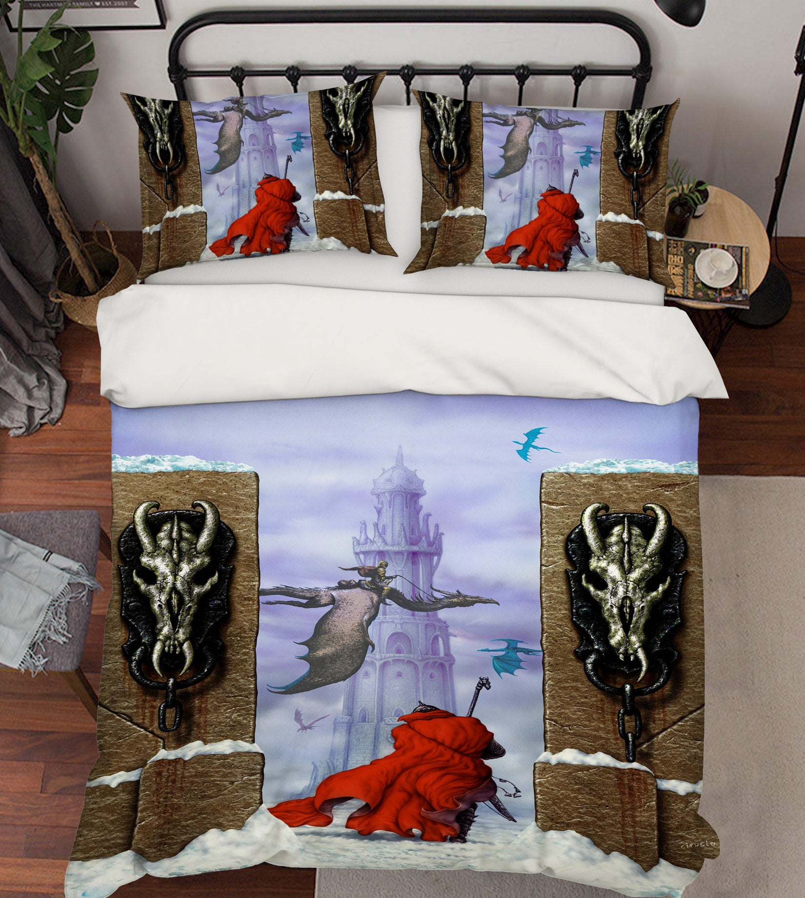 3D Castle Gate Red Robe Dragon 6166 Ciruelo Bedding Bed Pillowcases Quilt