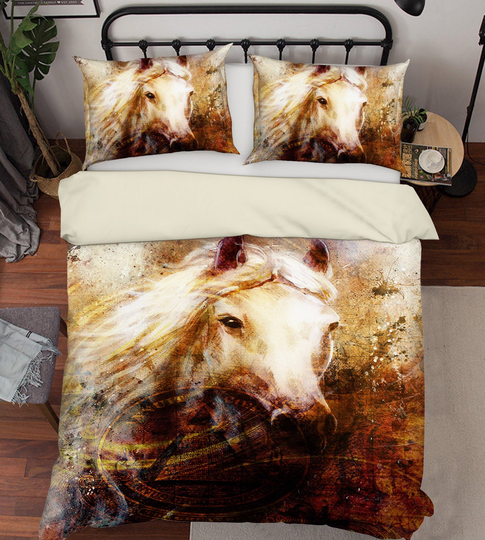 3D White Horse Painting 116 Bed Pillowcases Quilt