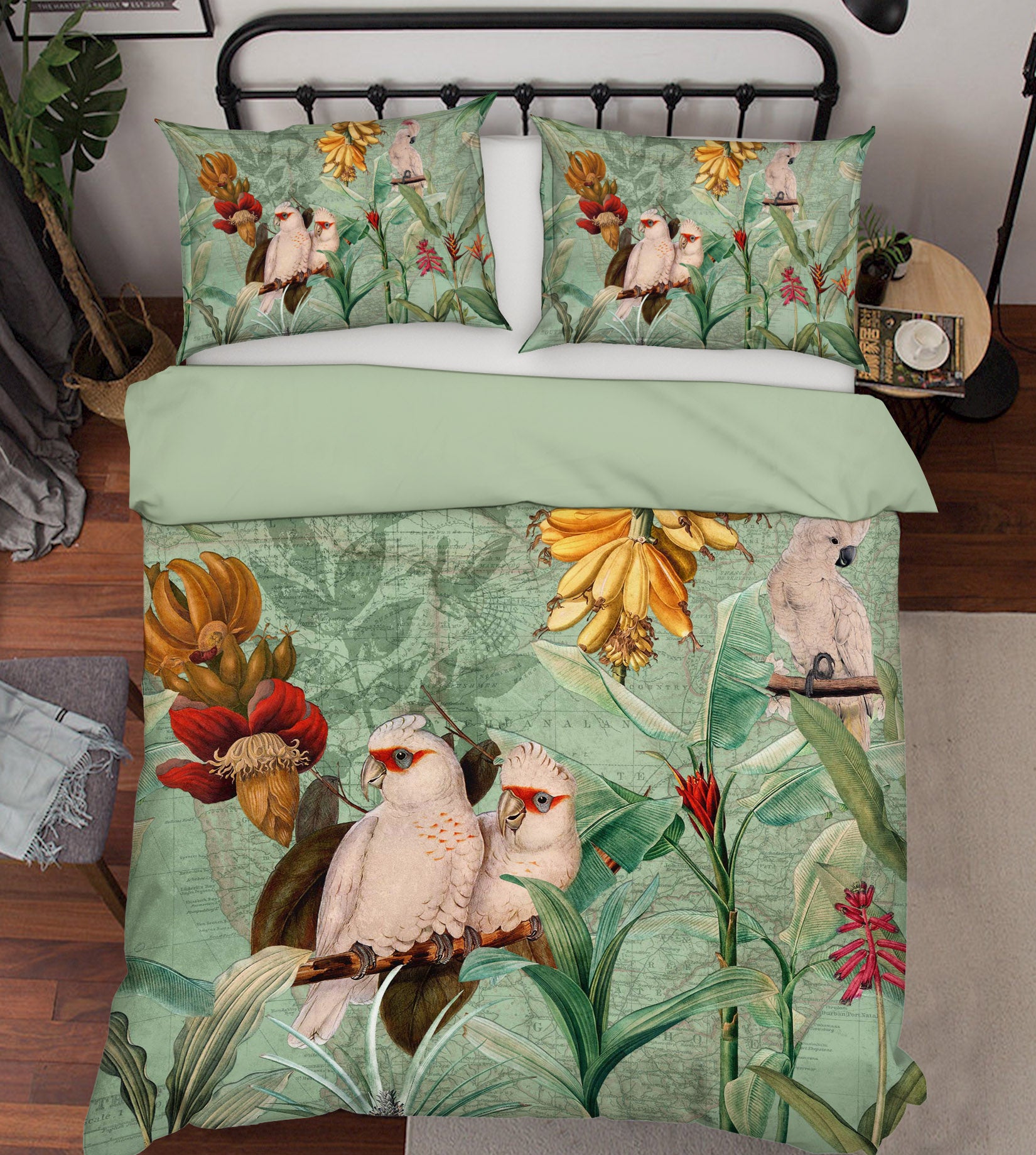 3D Green Flowers Parrot 18162 Uta Naumann Bedding Bed Pillowcases Quilt