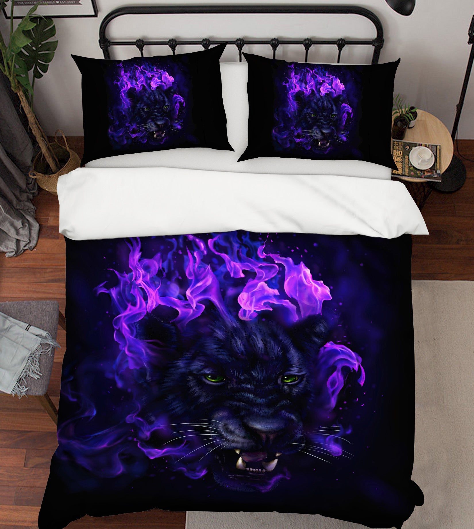 3D Purple Flame Tiger 109 Bed Pillowcases Quilt