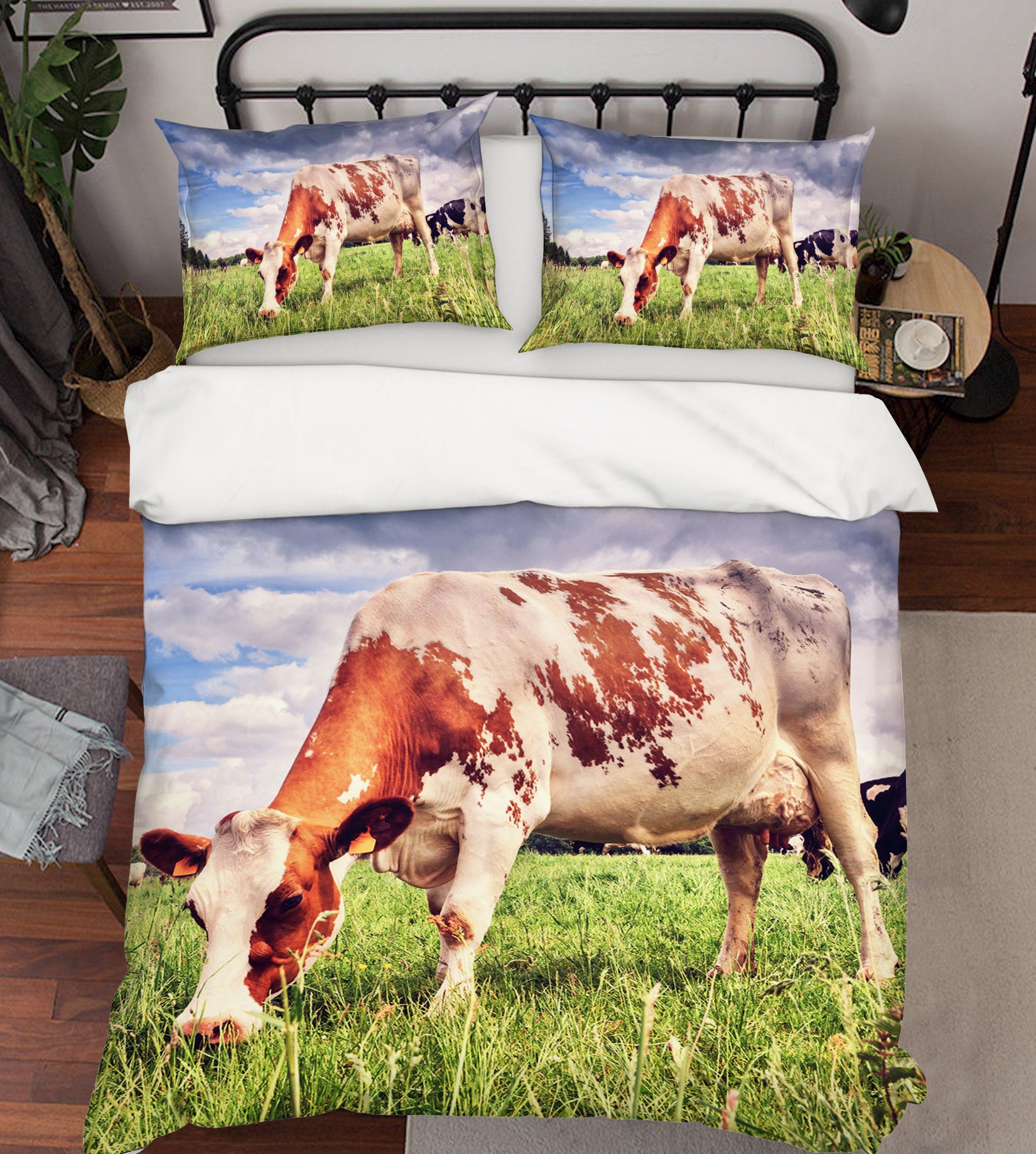 3D Farm Grass Cow 045 Bed Pillowcases Quilt