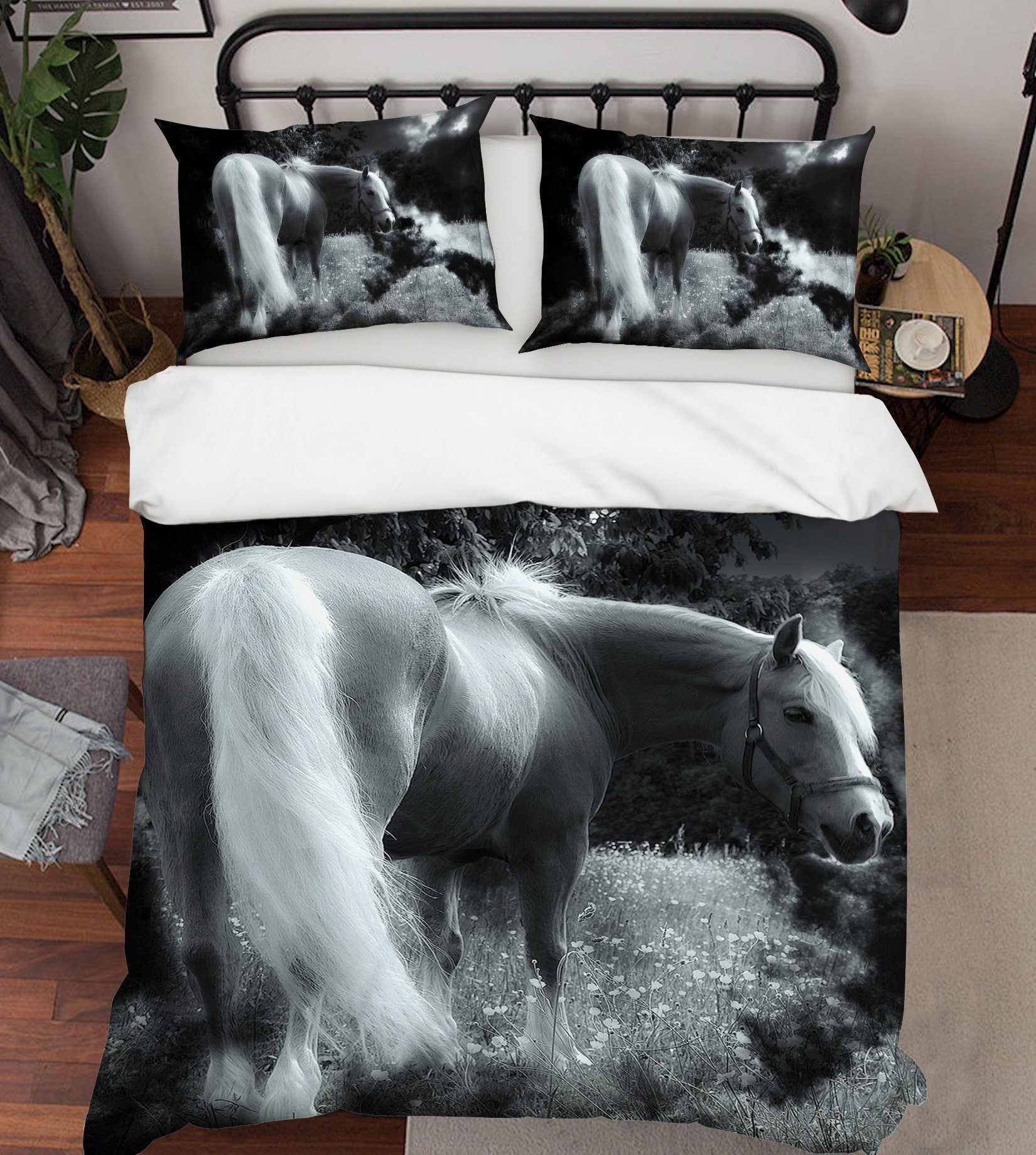 3D Grey Horse 1956 Bed Pillowcases Quilt Quiet Covers AJ Creativity Home 