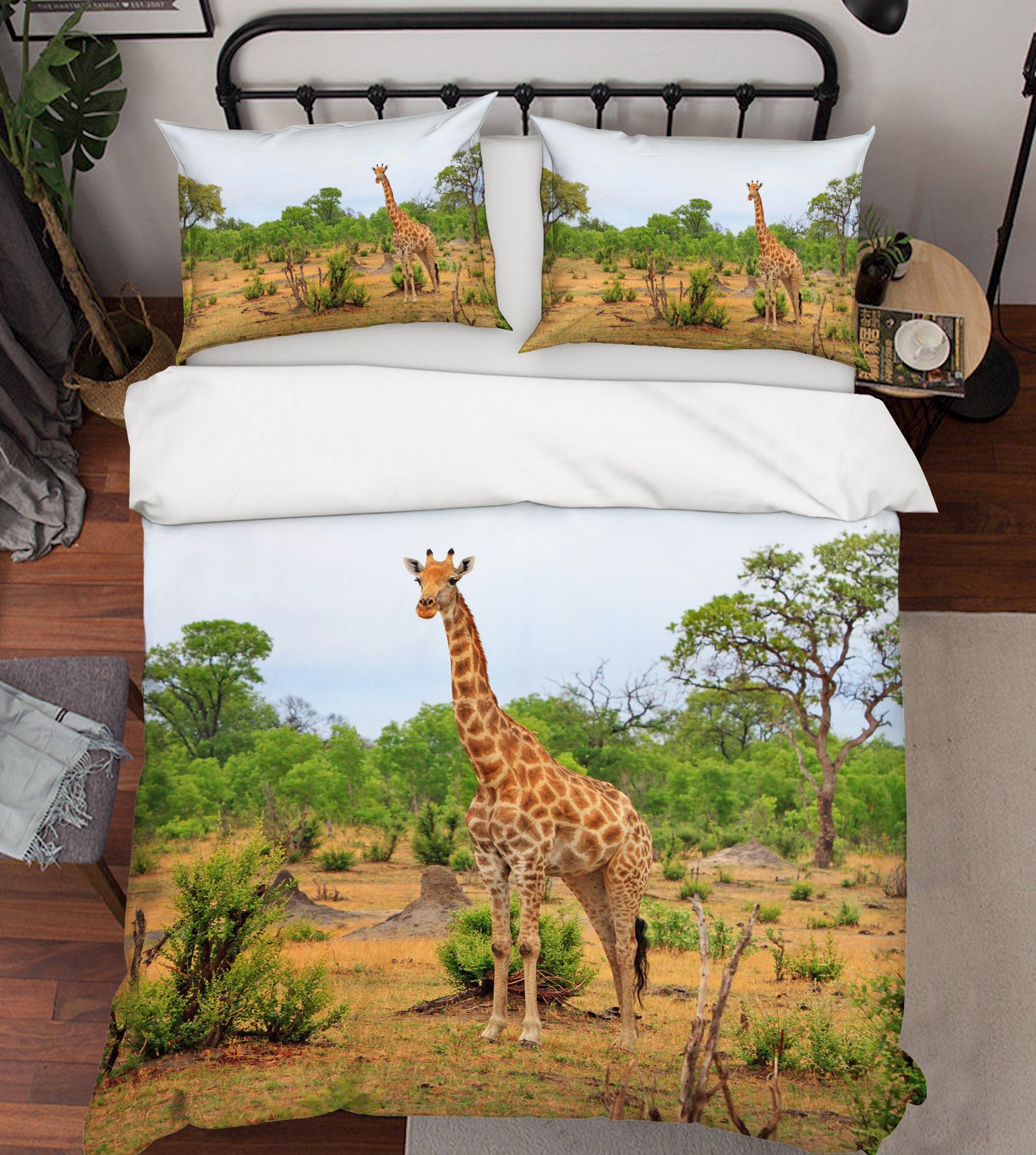 3D Giraffe Grassland 130 Bed Pillowcases Quilt