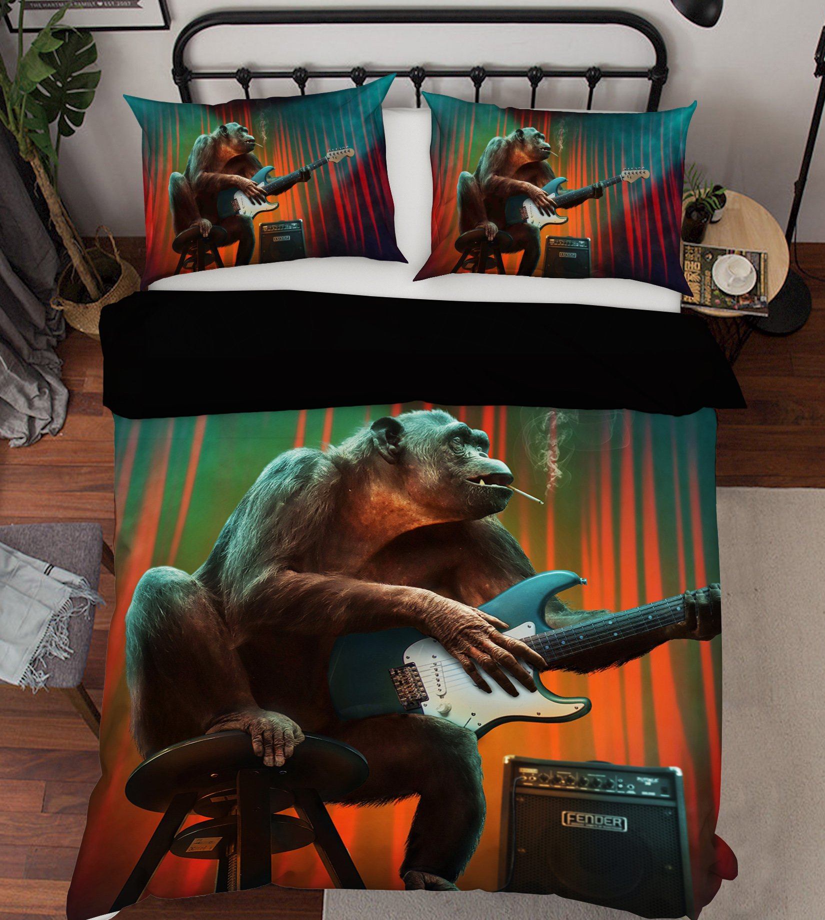 3D Orangutan Playing Guitar 1978 Bed Pillowcases Quilt Quiet Covers AJ Creativity Home 