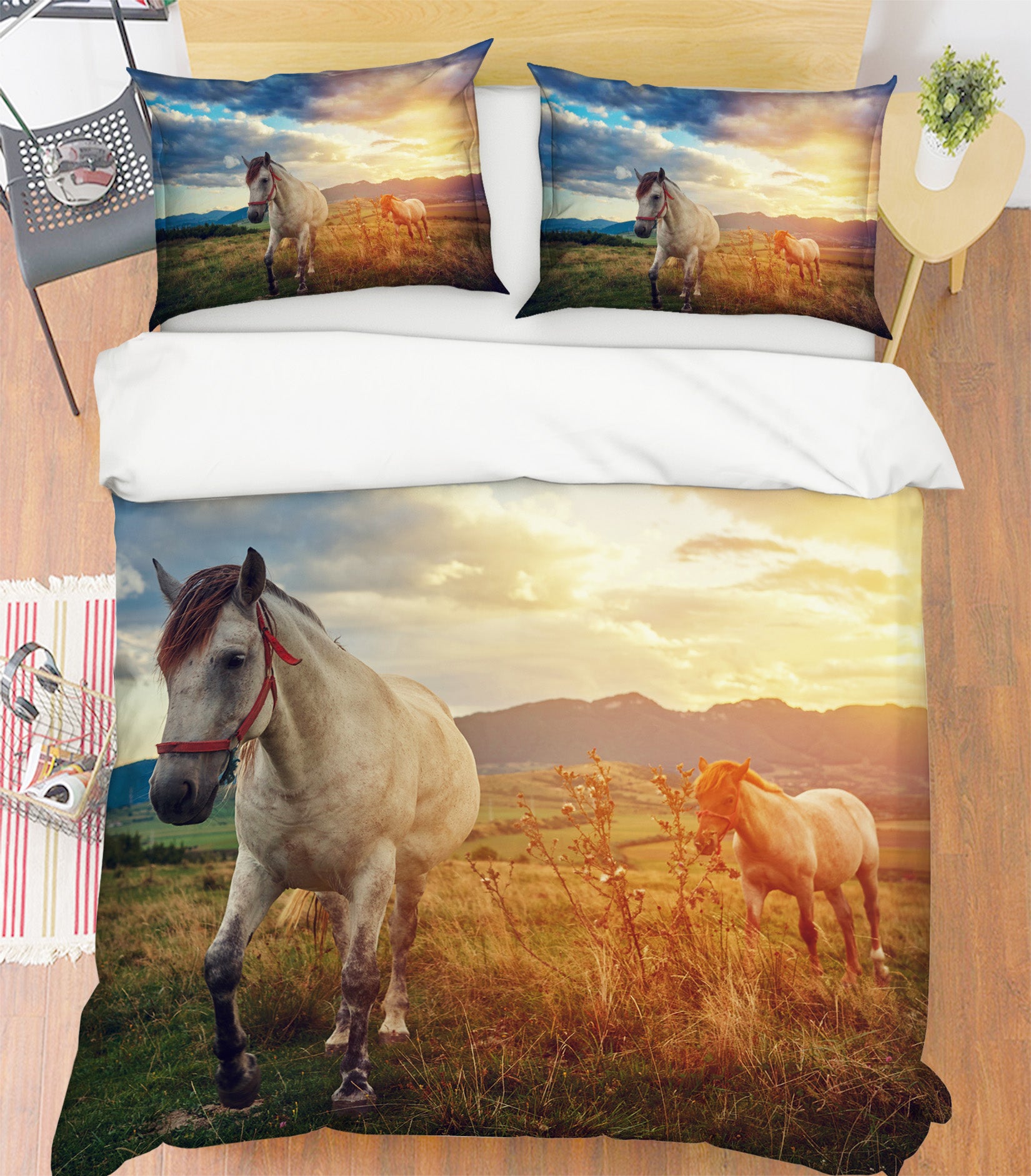 3D Horse Grass 19232 Bed Pillowcases Quilt