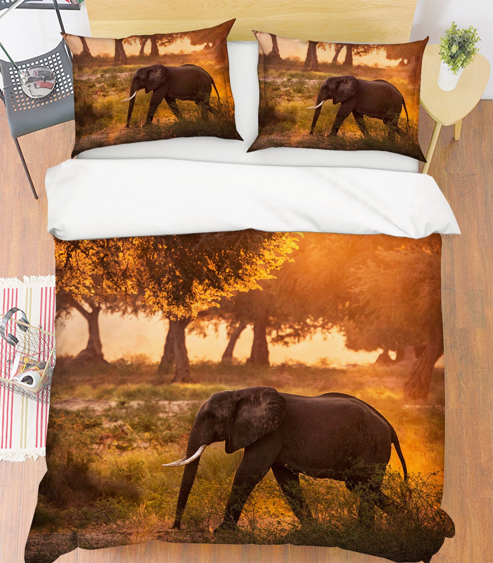 3D Sunset Elephant 103 Bed Pillowcases Quilt