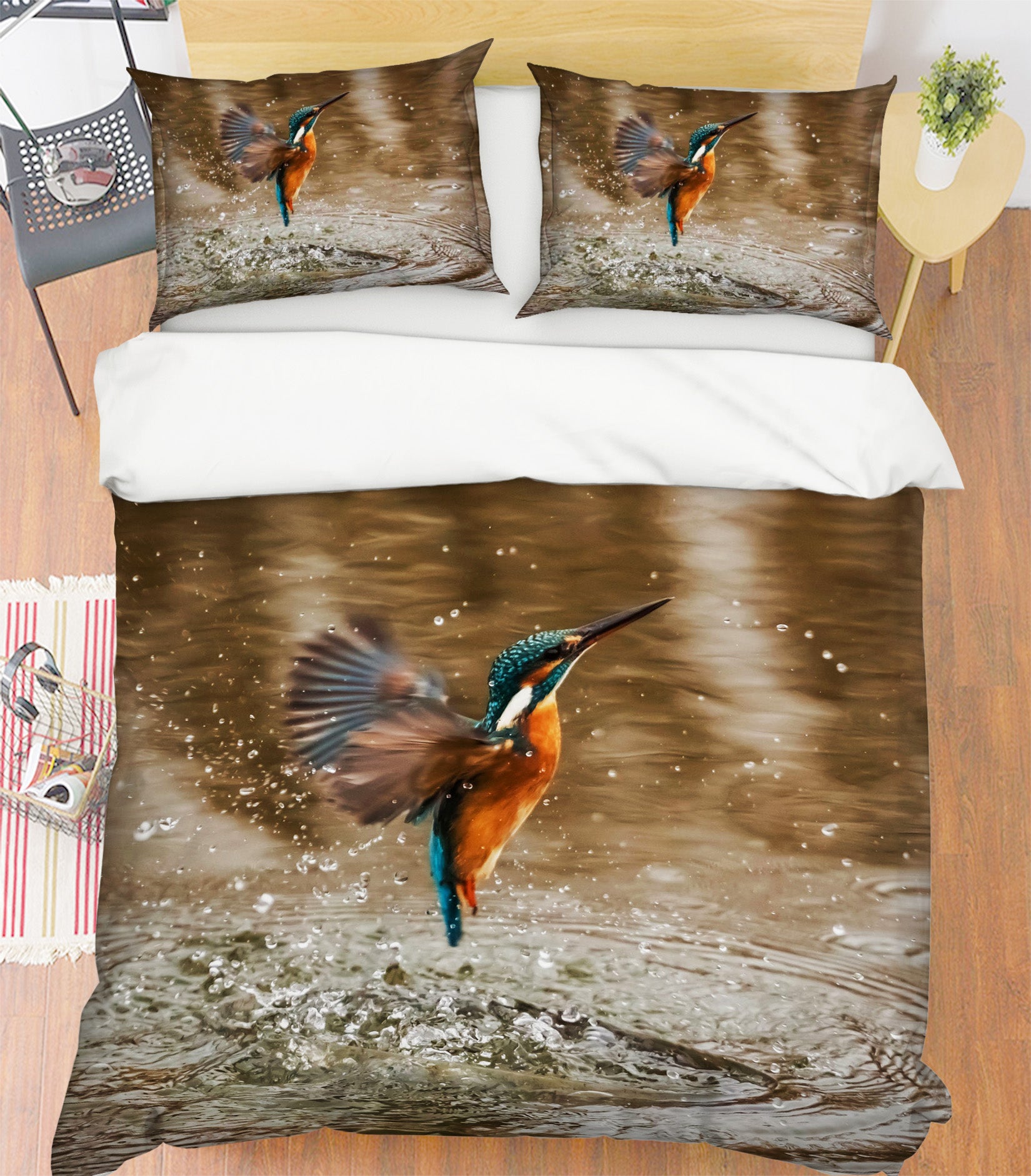 3D River Kingfisher 073 Bed Pillowcases Quilt