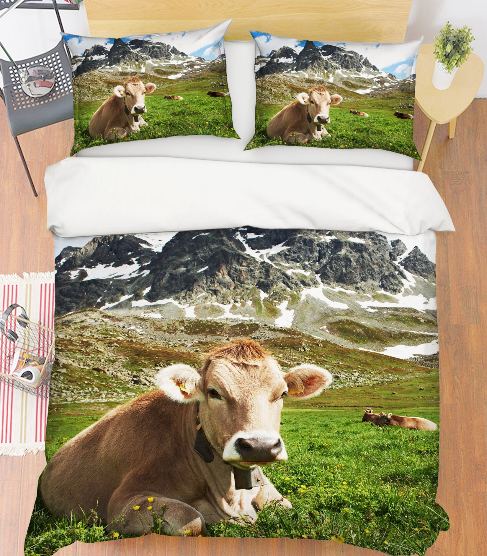 3D Mountain Cow 123 Bed Pillowcases Quilt