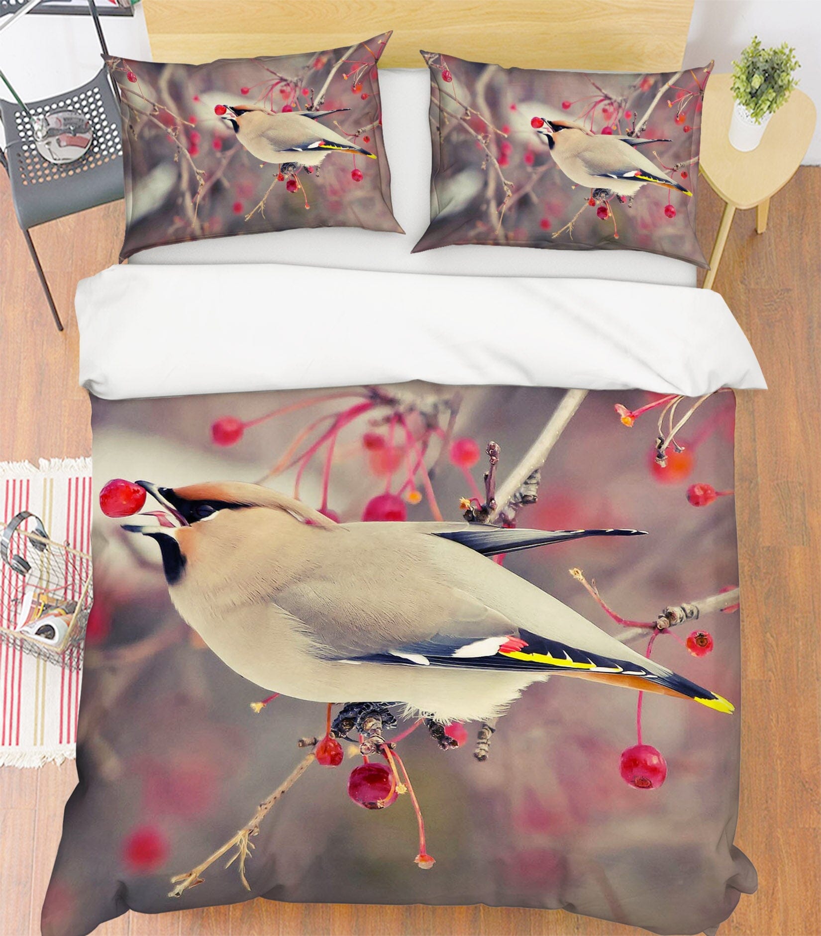 3D Plum Magpie 1923 Bed Pillowcases Quilt Quiet Covers AJ Creativity Home 