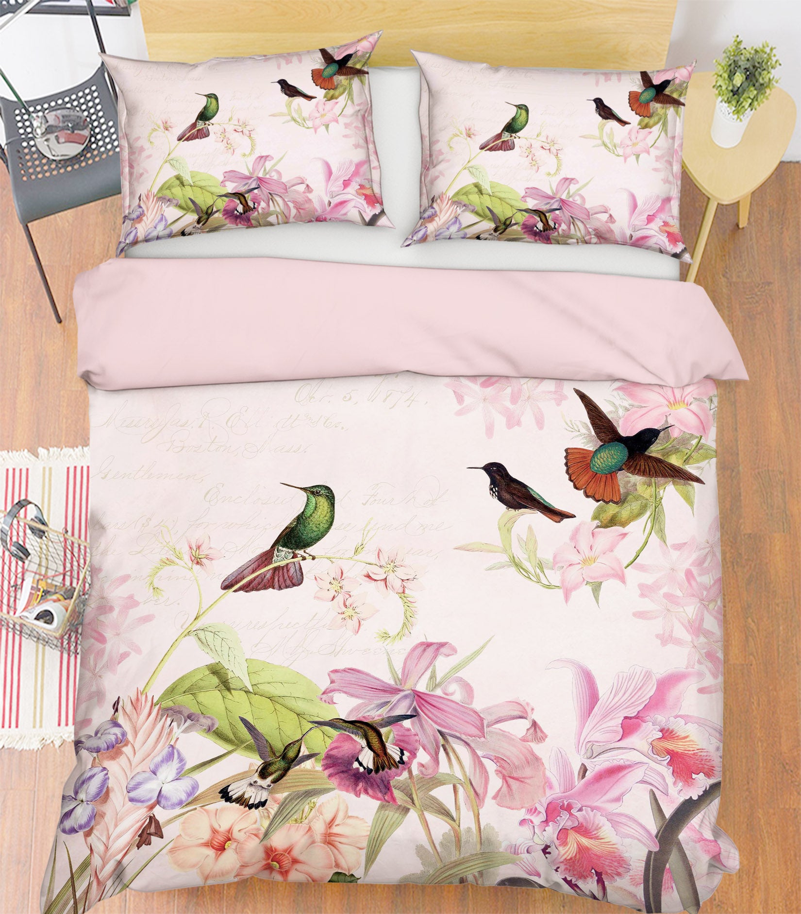 3D Pink Flowers Bird 18150 Uta Naumann Bedding Bed Pillowcases Quilt