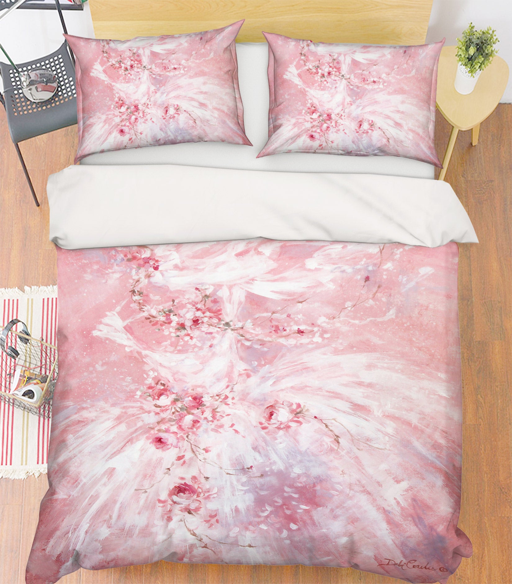 3D Pink Flower White Gauze Skirt 2122 Debi Coules Bedding Bed Pillowcases Quilt