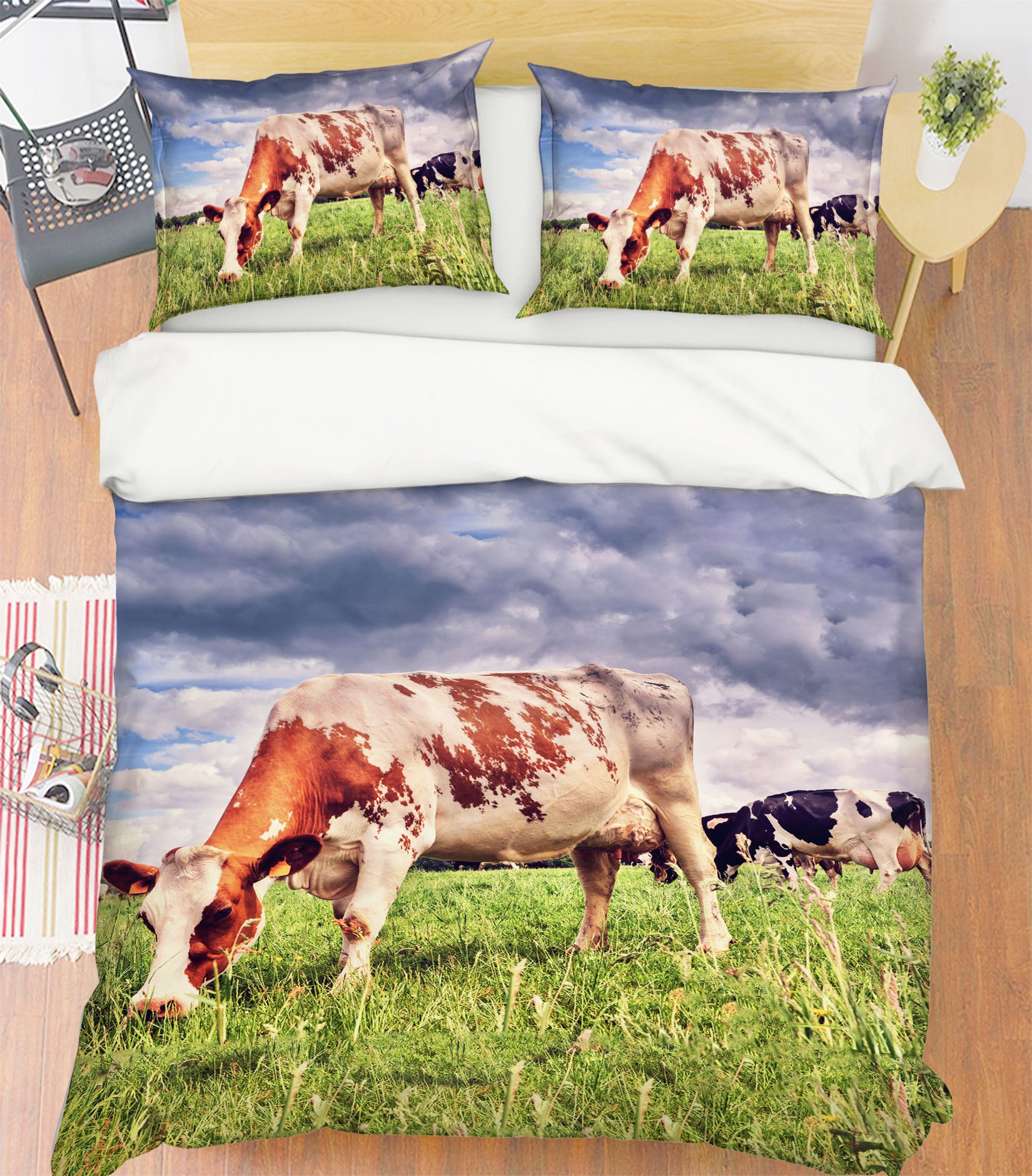 3D Cow Eating Grass 19227 Bed Pillowcases Quilt