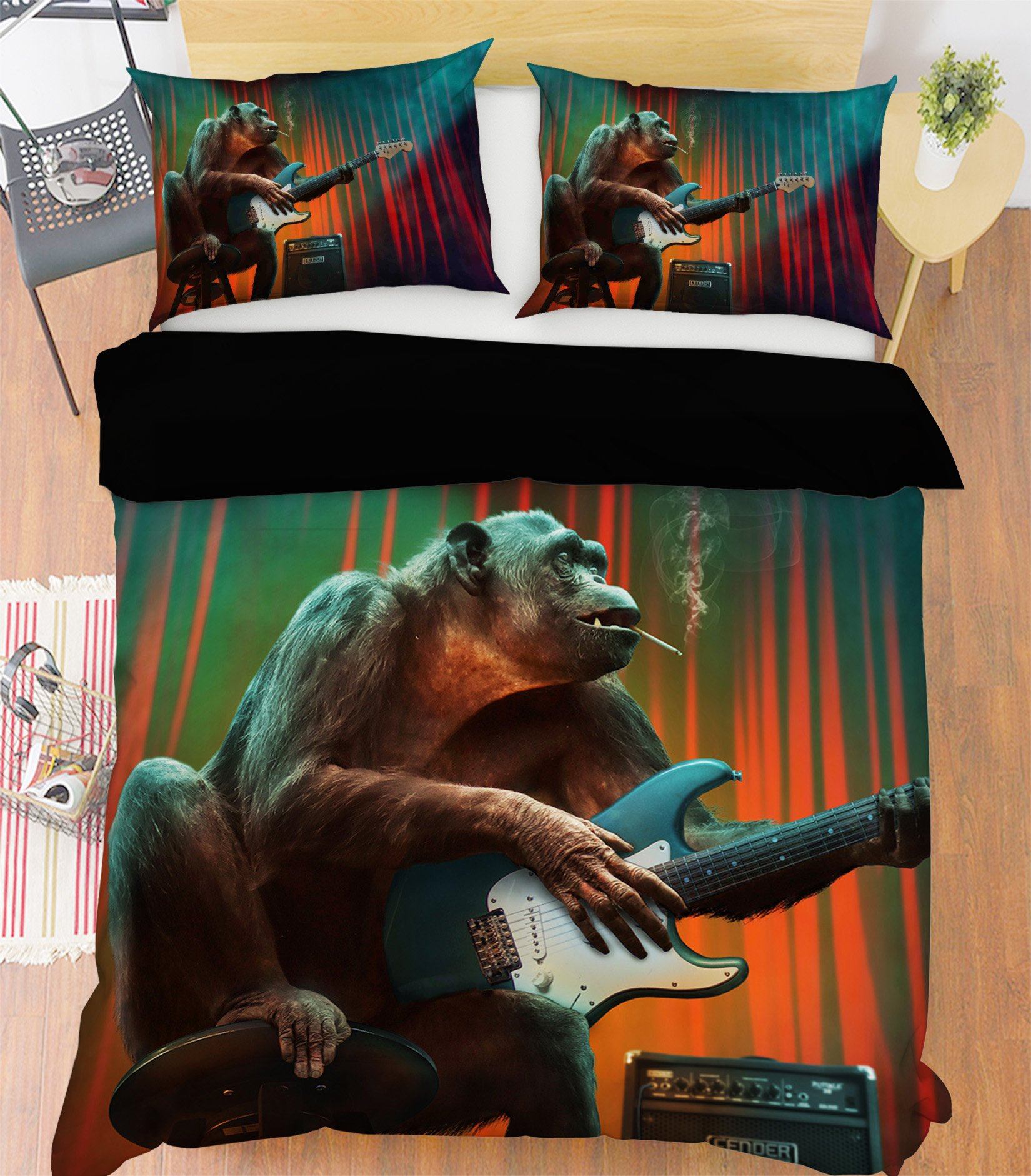 3D Orangutan Playing Guitar 1978 Bed Pillowcases Quilt Quiet Covers AJ Creativity Home 