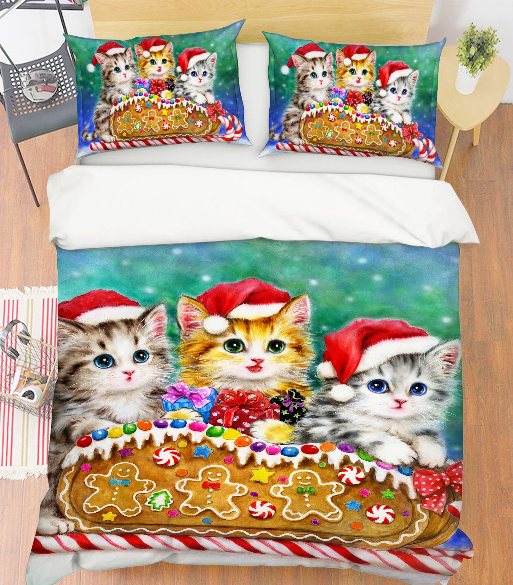 3D Christmas Hat Cat 5824 Kayomi Harai Bedding Bed Pillowcases Quilt Cover Duvet Cover