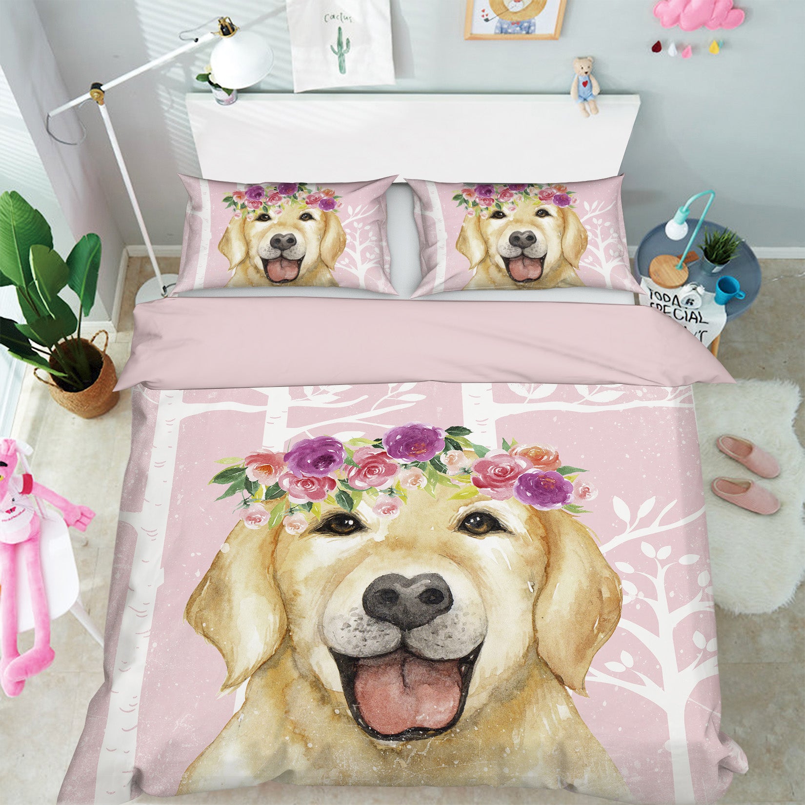 3D Labrador Flower 010 Uta Naumann Bedding Bed Pillowcases Quilt