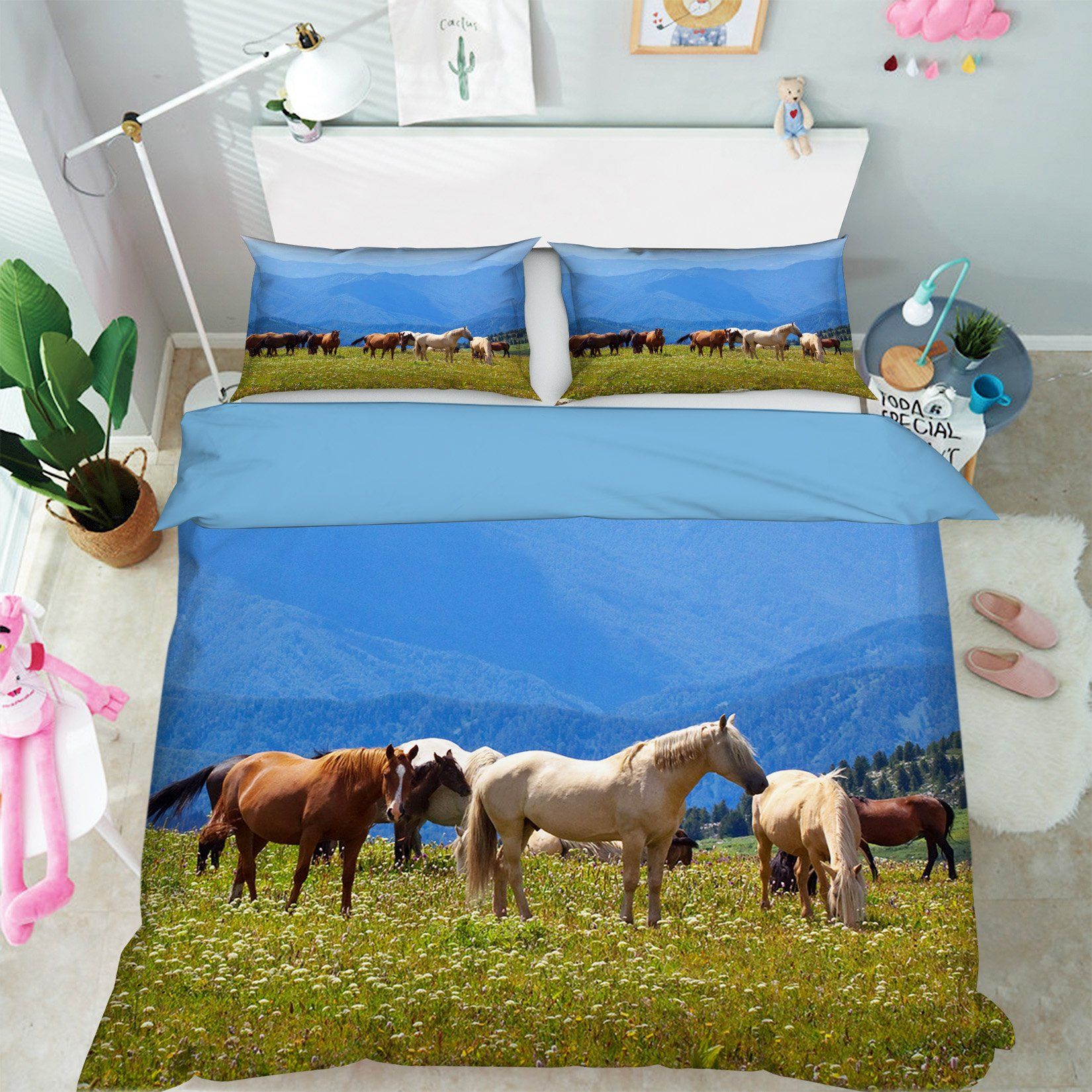 3D Sunshine Horse 1945 Bed Pillowcases Quilt Quiet Covers AJ Creativity Home 