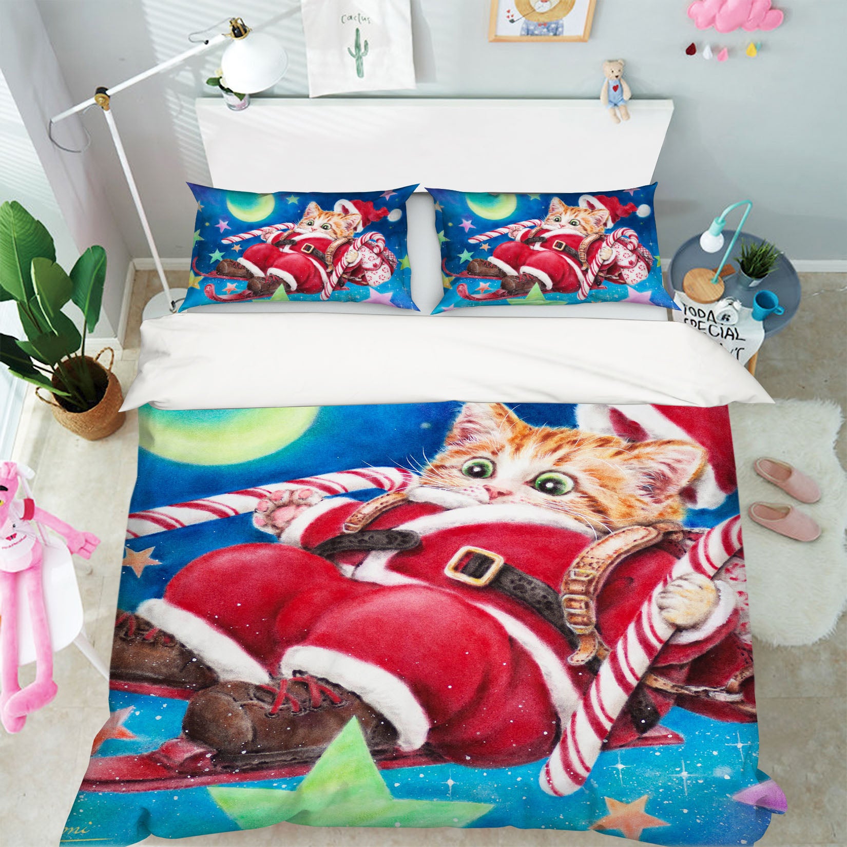 3D Christmas Cat Moon 5855 Kayomi Harai Bedding Bed Pillowcases Quilt Cover Duvet Cover