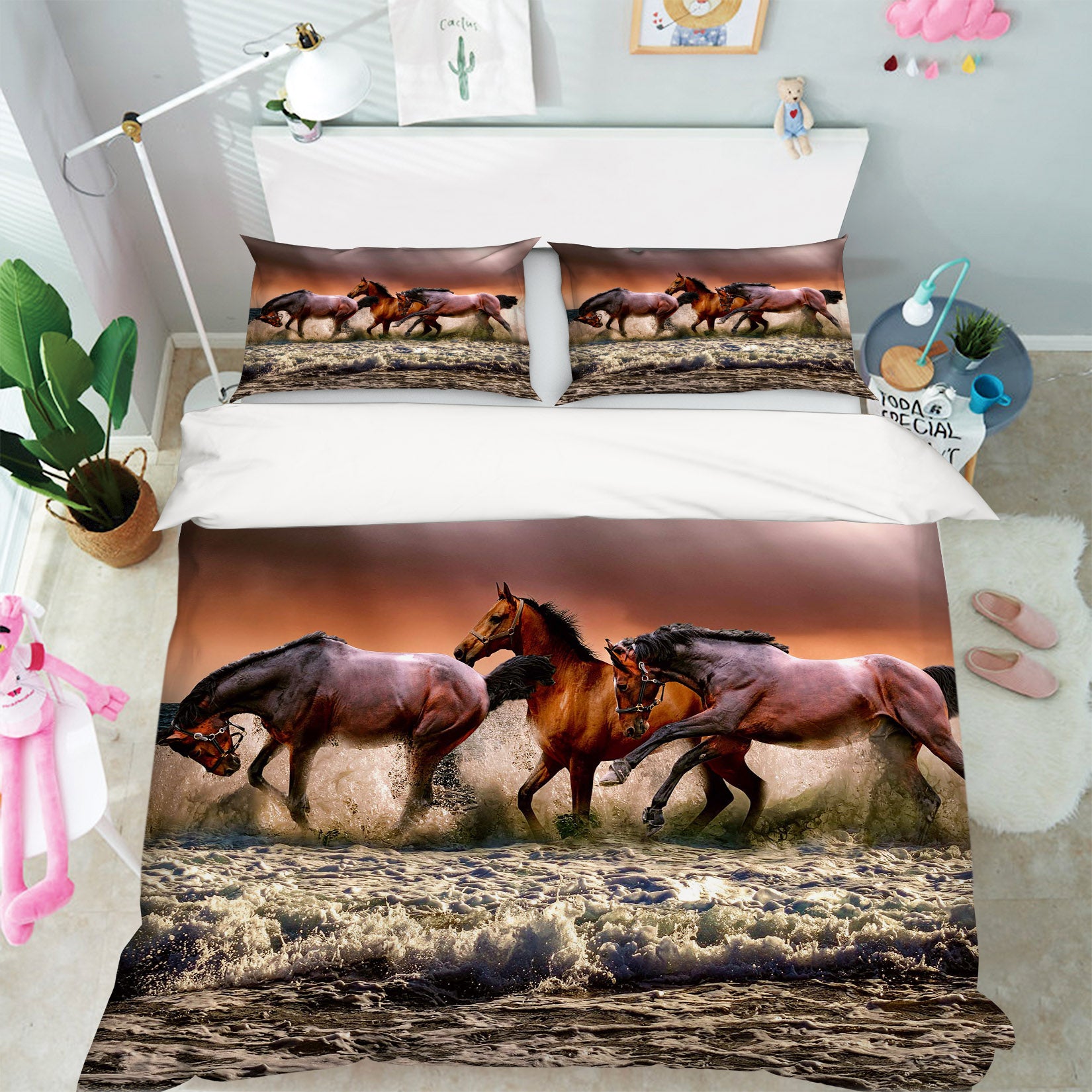 3D Red Horse 011 Bed Pillowcases Quilt