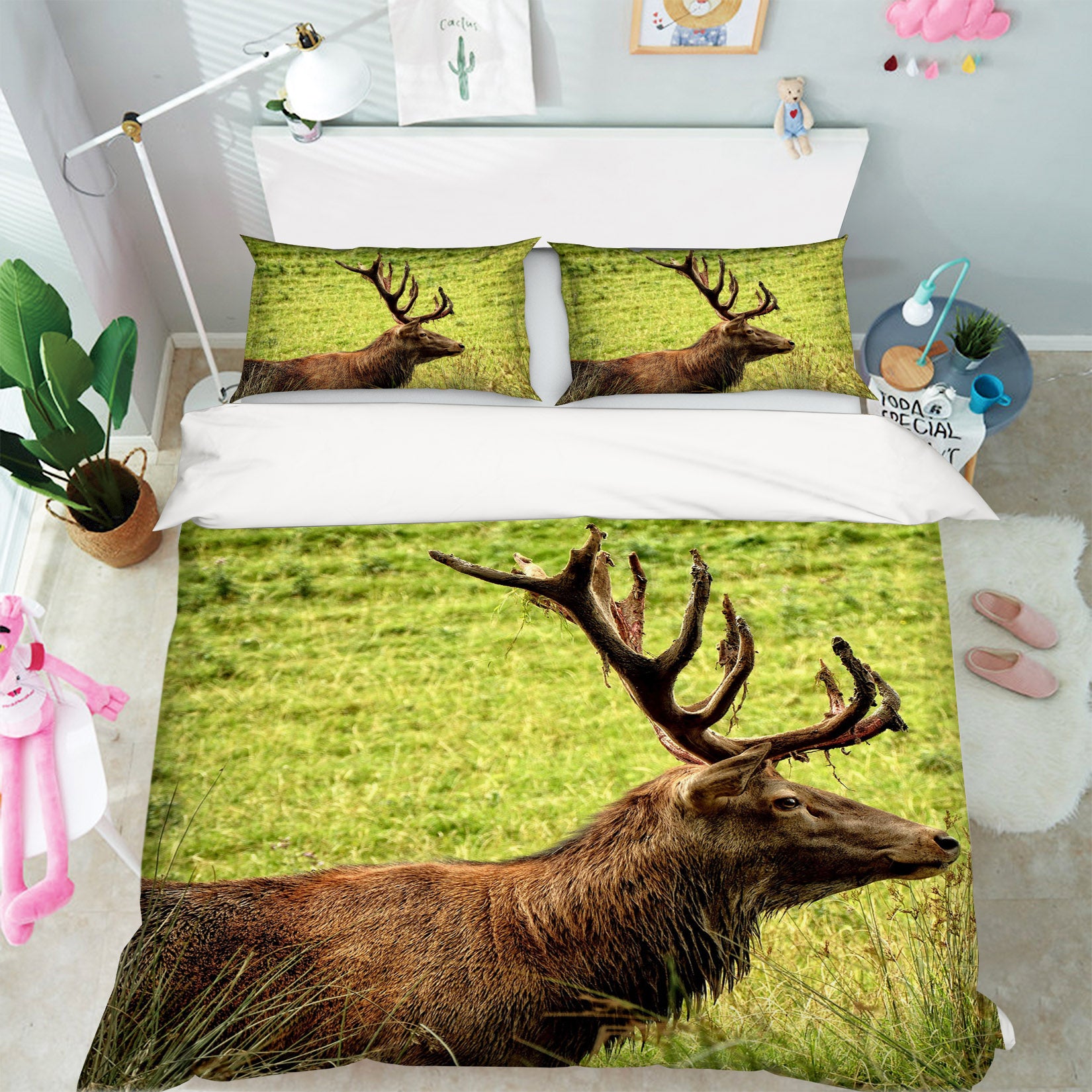 3D Elk Grass 21061 Bed Pillowcases Quilt