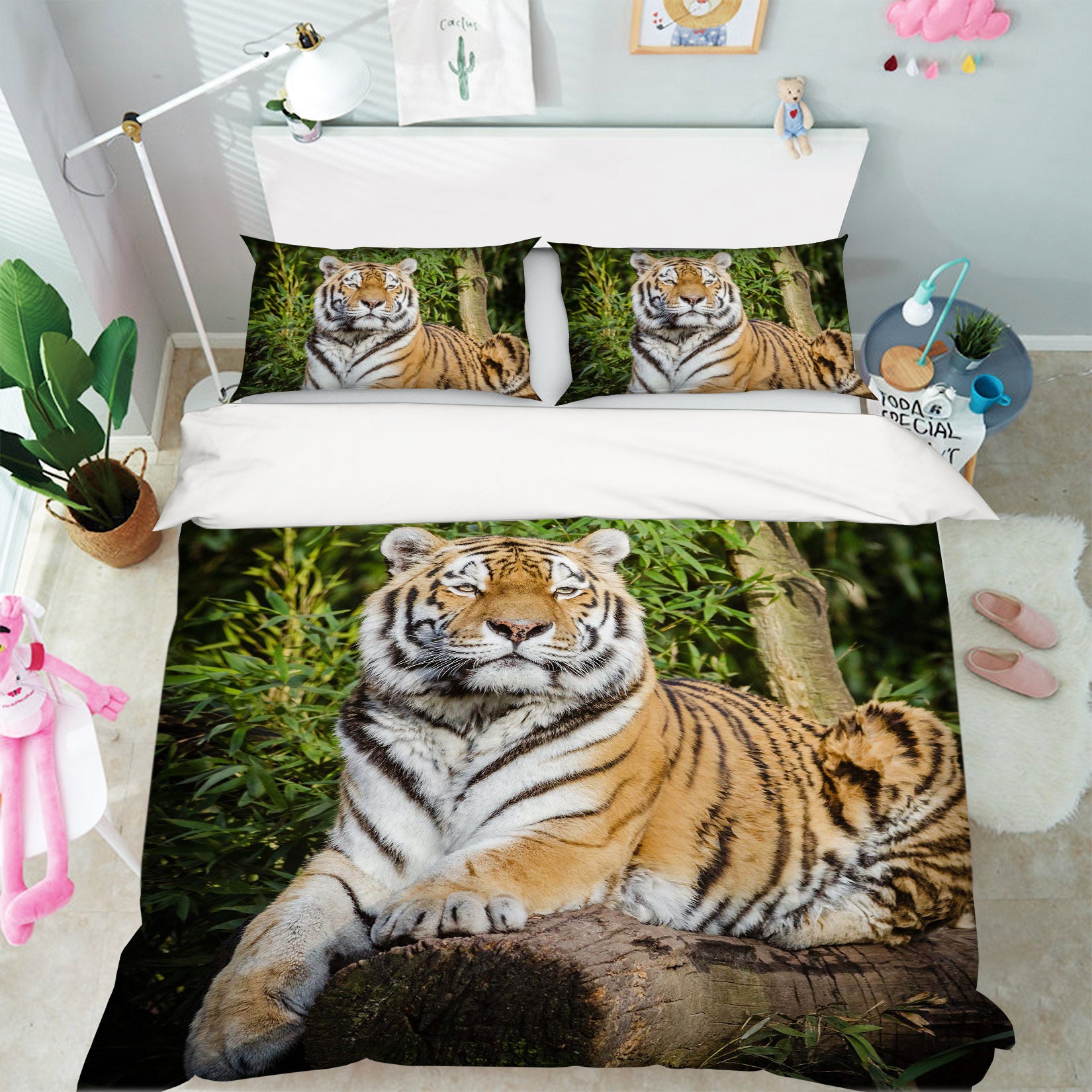 3D Forest Tiger 010 Bed Pillowcases Quilt