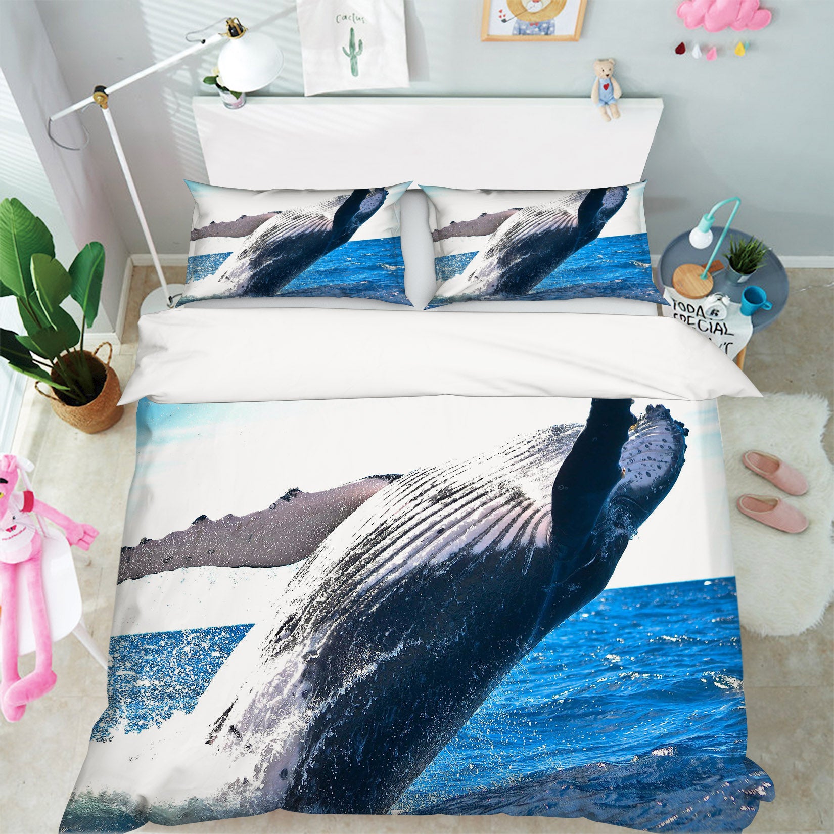 3D Whale Jumping 009 Bed Pillowcases Quilt