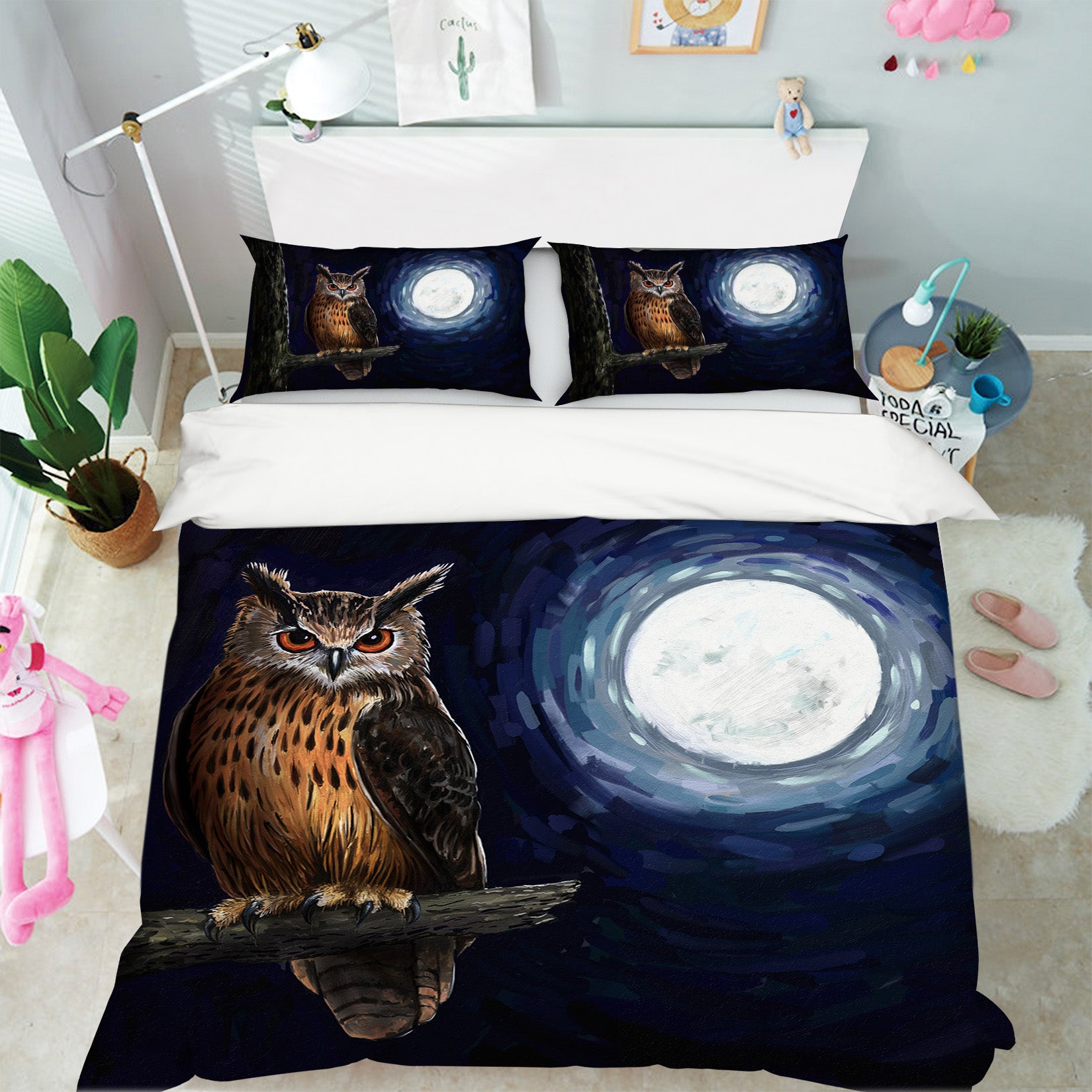 3D Moon Owl 114 Bed Pillowcases Quilt