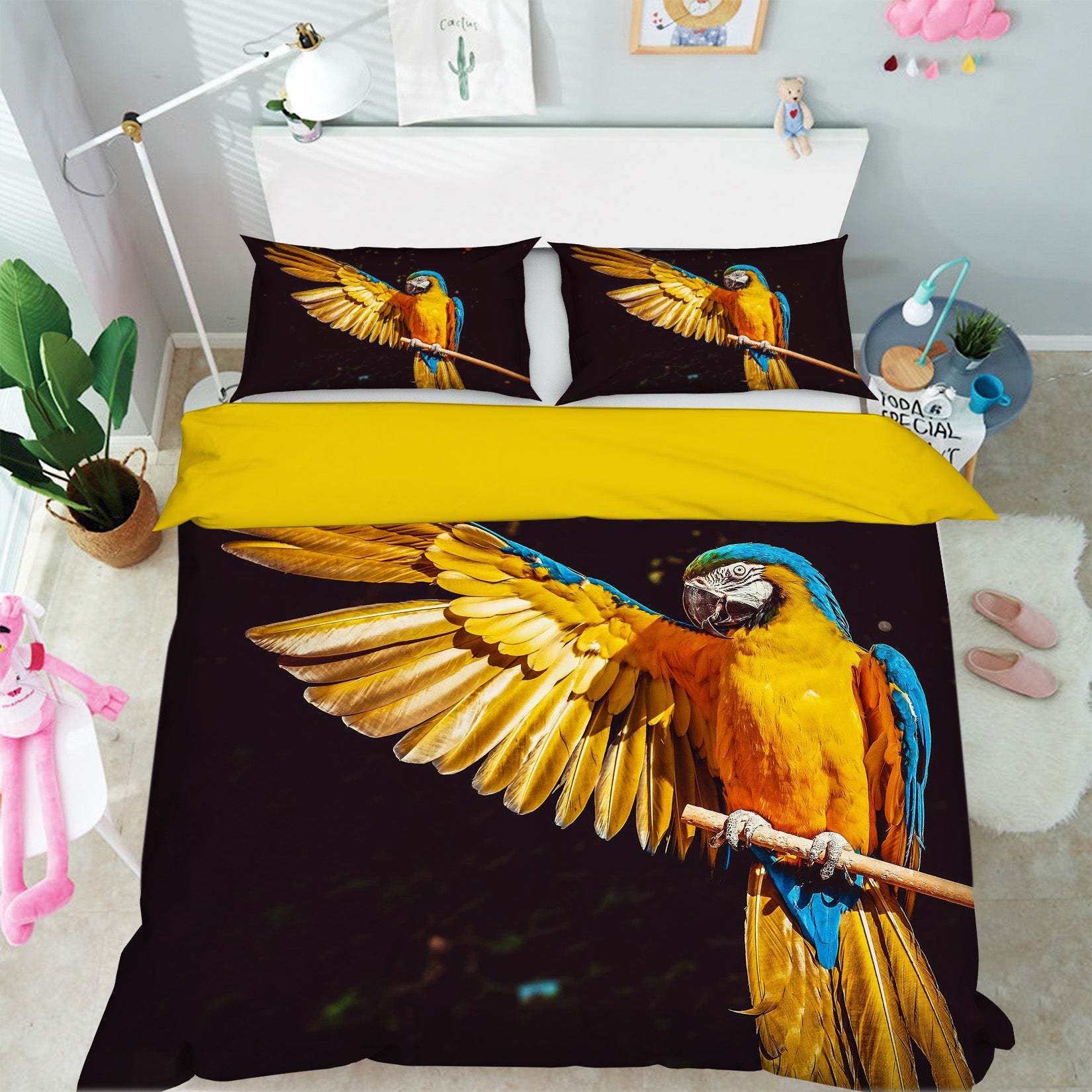 3D Yellow Parrot 017 Bed Pillowcases Quilt