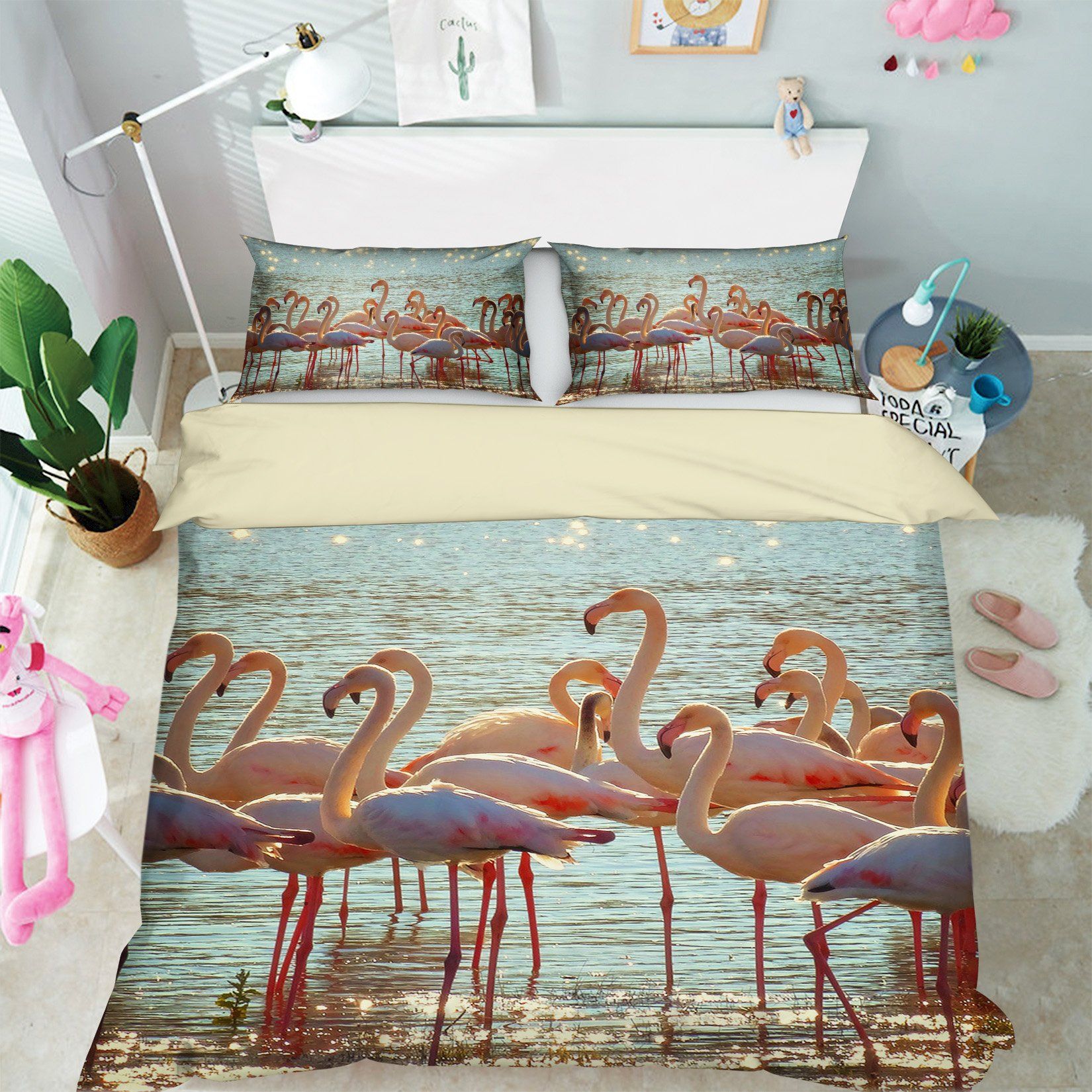 3D Flamingo Group 1941 Bed Pillowcases Quilt Quiet Covers AJ Creativity Home 