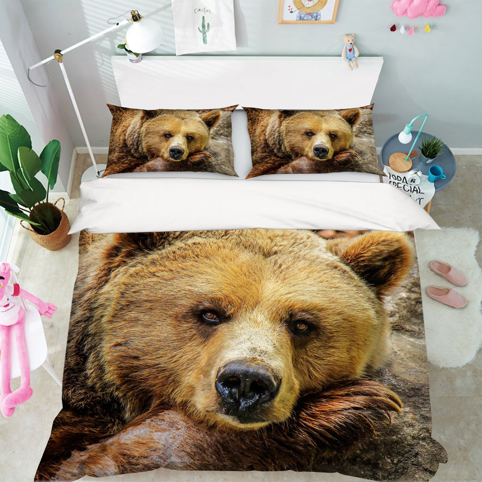 3D Bear Head 019 Bed Pillowcases Quilt