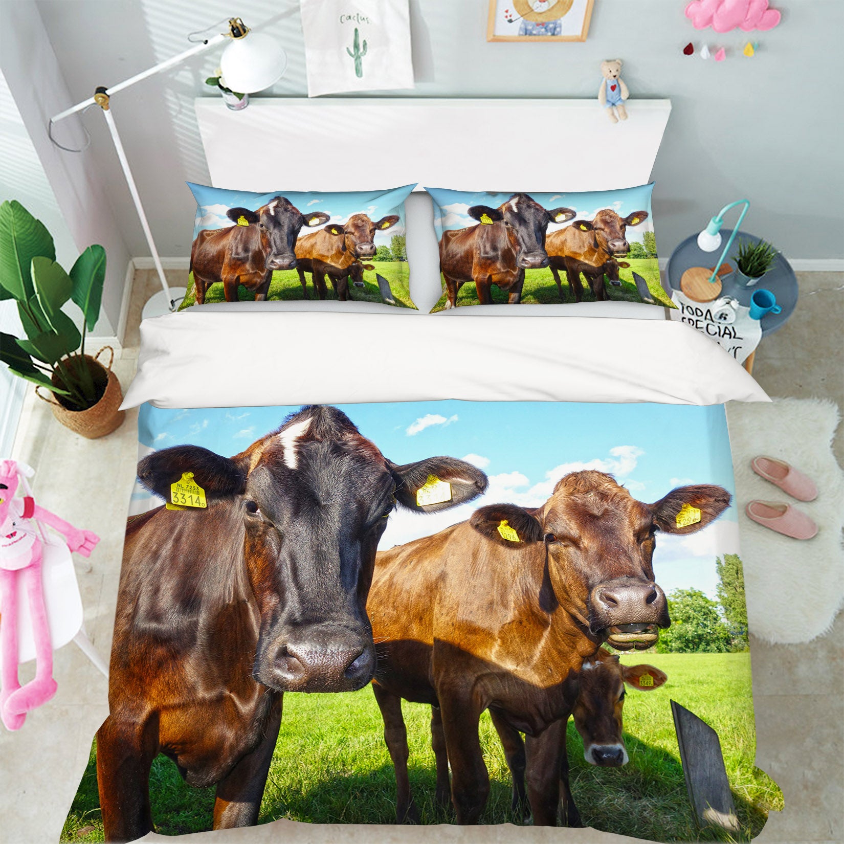 3D Farm Black Cow 044 Bed Pillowcases Quilt