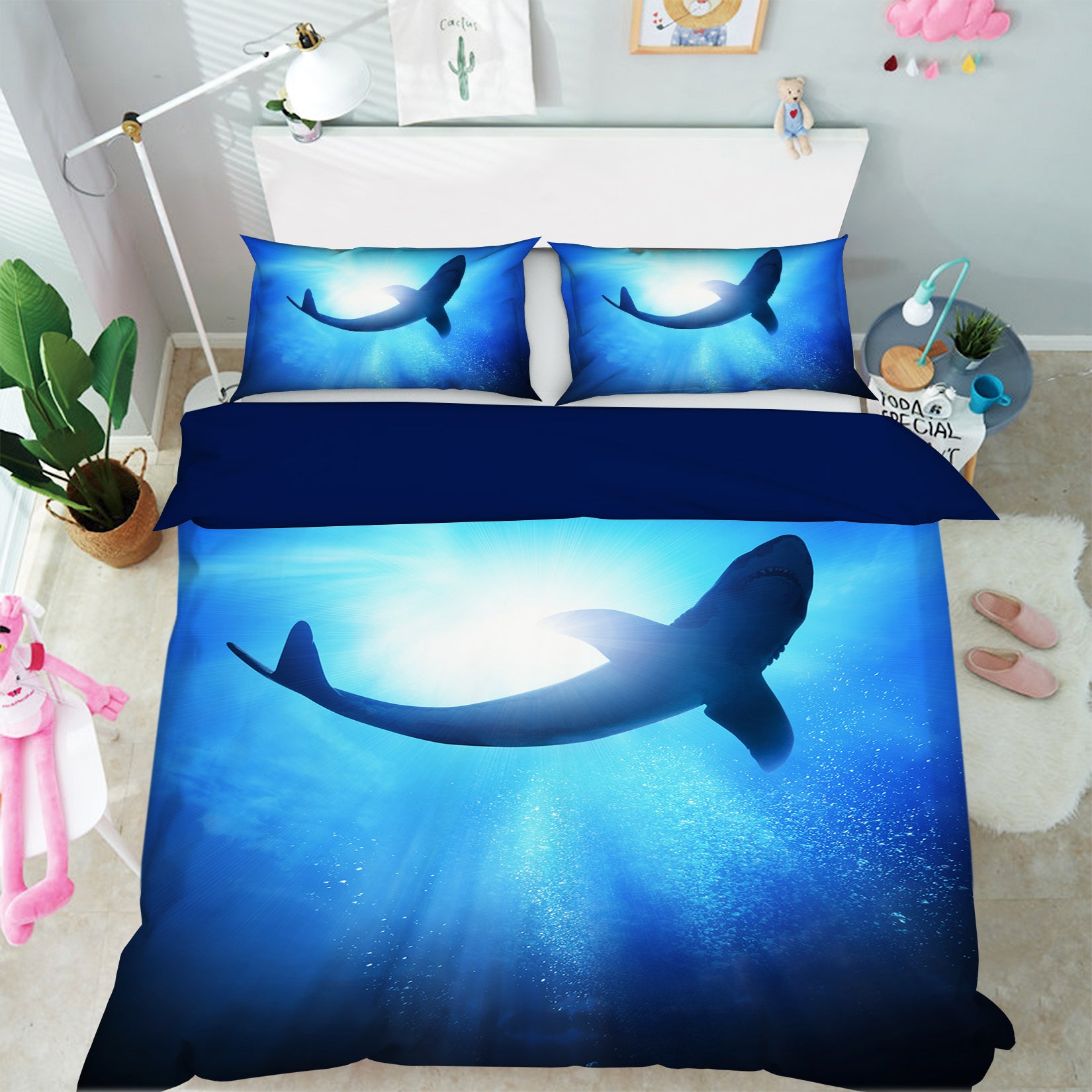 3D Blue Shark 037 Bed Pillowcases Quilt