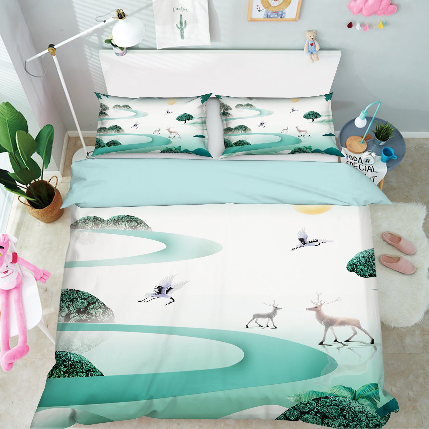 3D Little Deer Crane 029 Bed Pillowcases Quilt