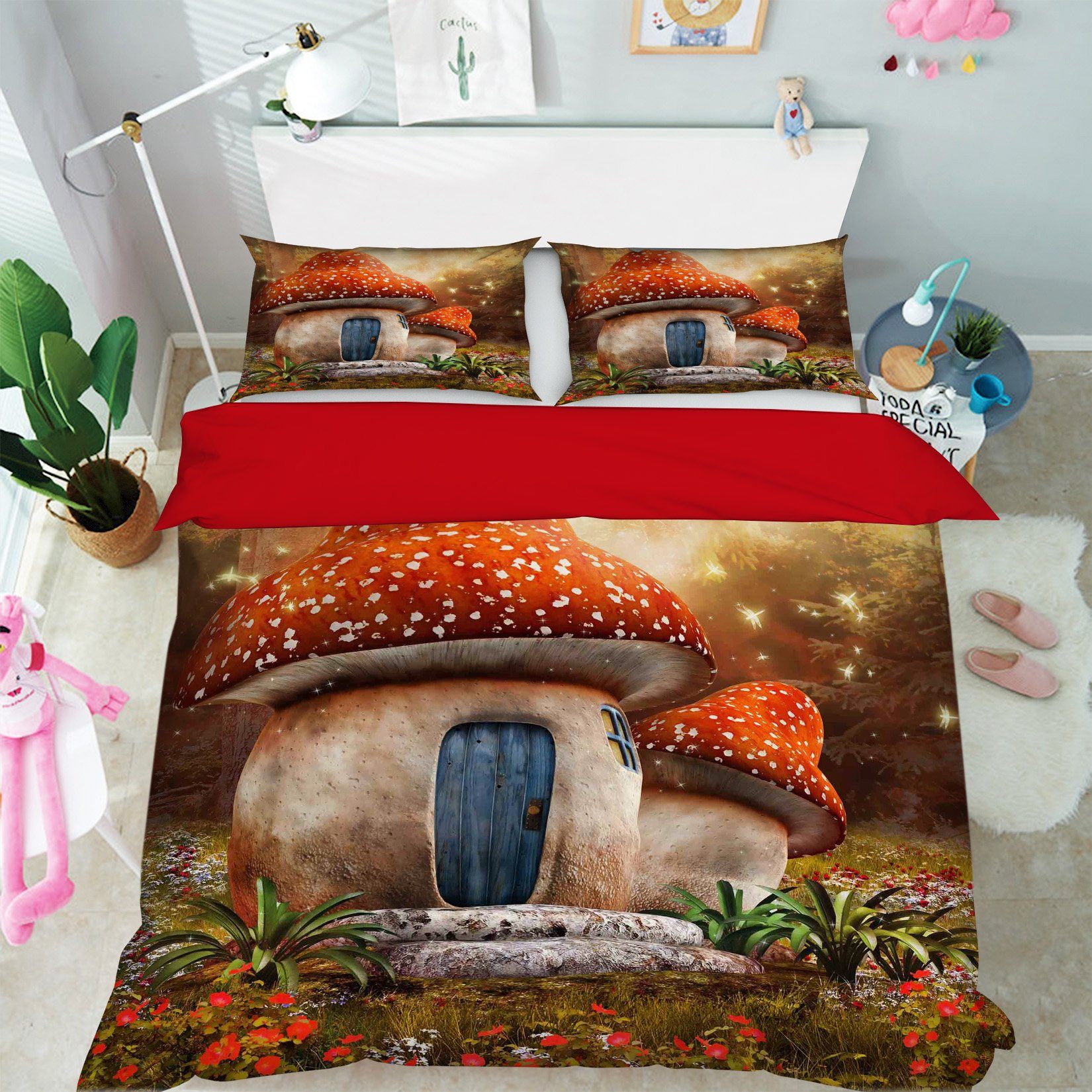 3D Mushroom House 028 Bed Pillowcases Quilt Wallpaper AJ Wallpaper 