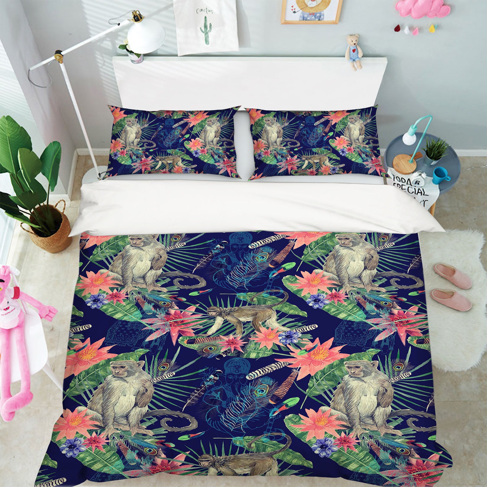 3D Monkey Flower 091 Bed Pillowcases Quilt