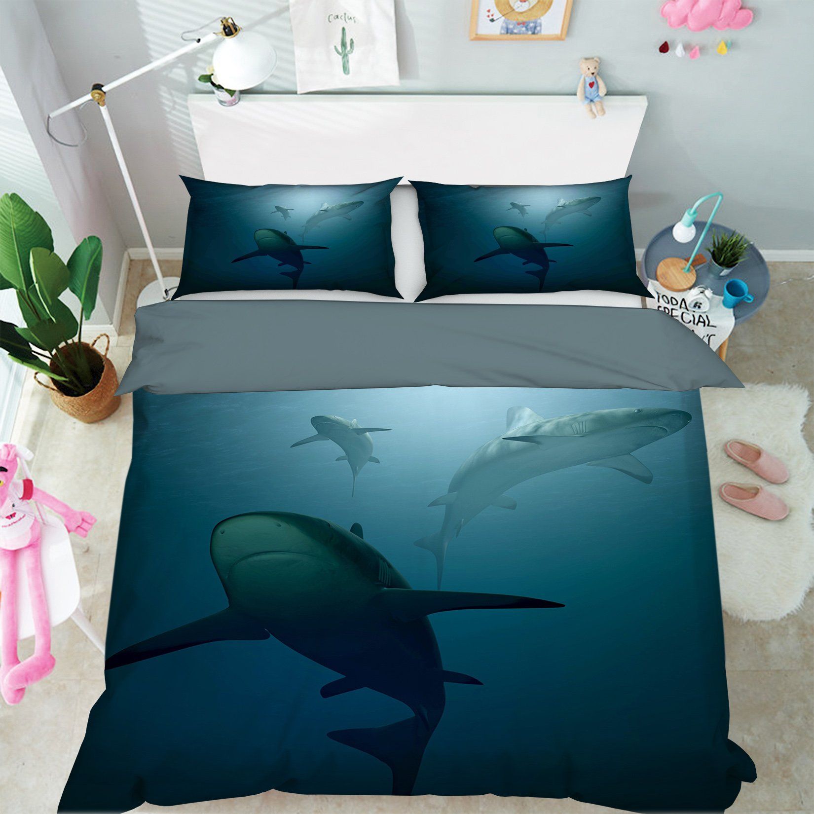 3D Deep Sea Shark 1953 Bed Pillowcases Quilt Quiet Covers AJ Creativity Home 