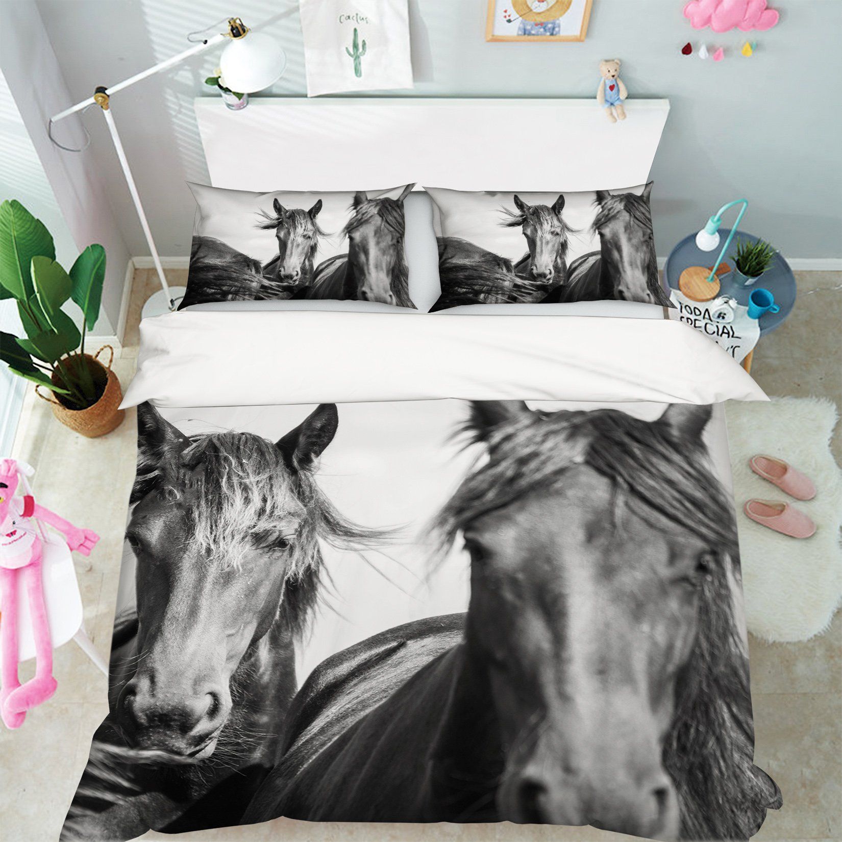 3D Two Horses 1962 Bed Pillowcases Quilt Quiet Covers AJ Creativity Home 