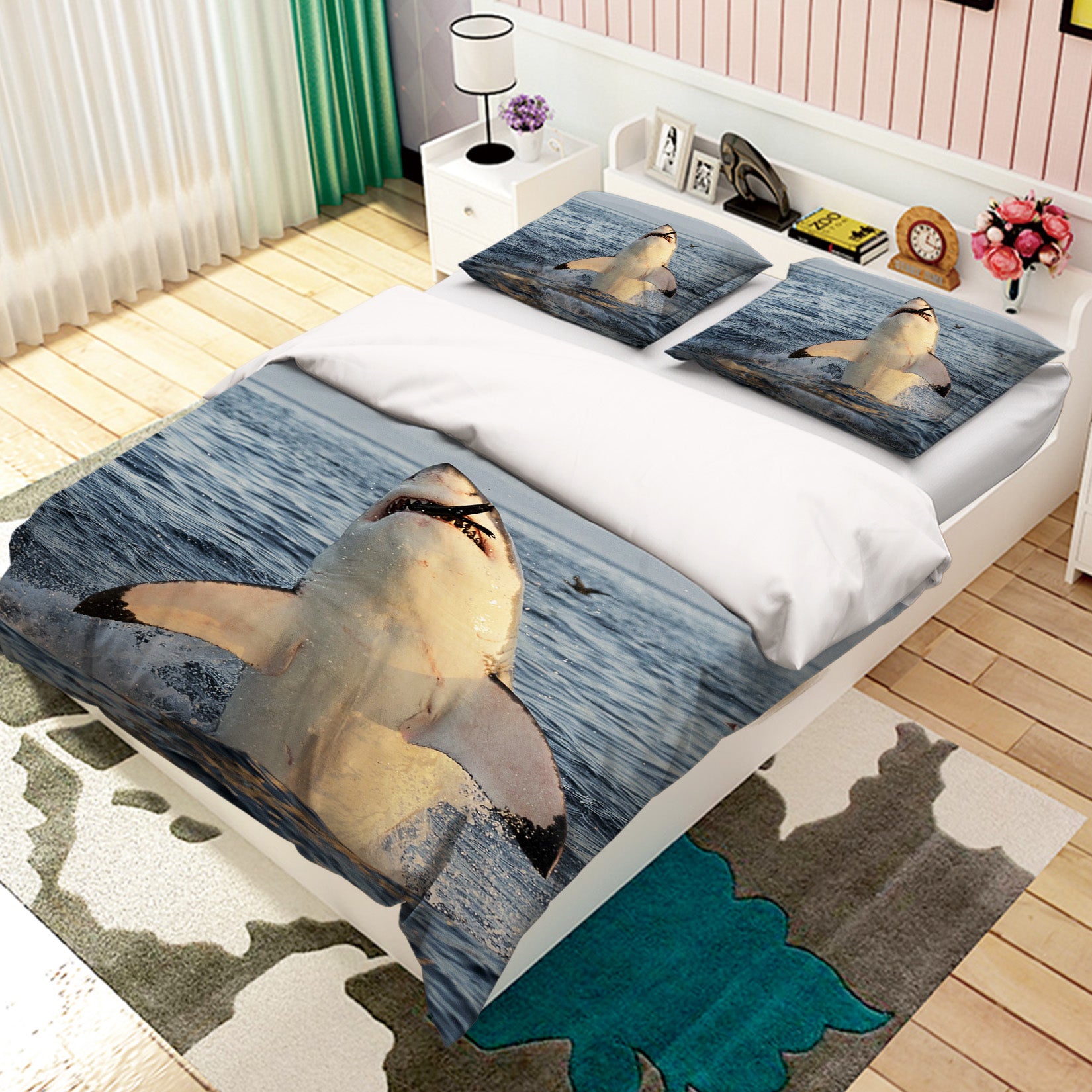 3D Shark Jumping 034 Bed Pillowcases Quilt