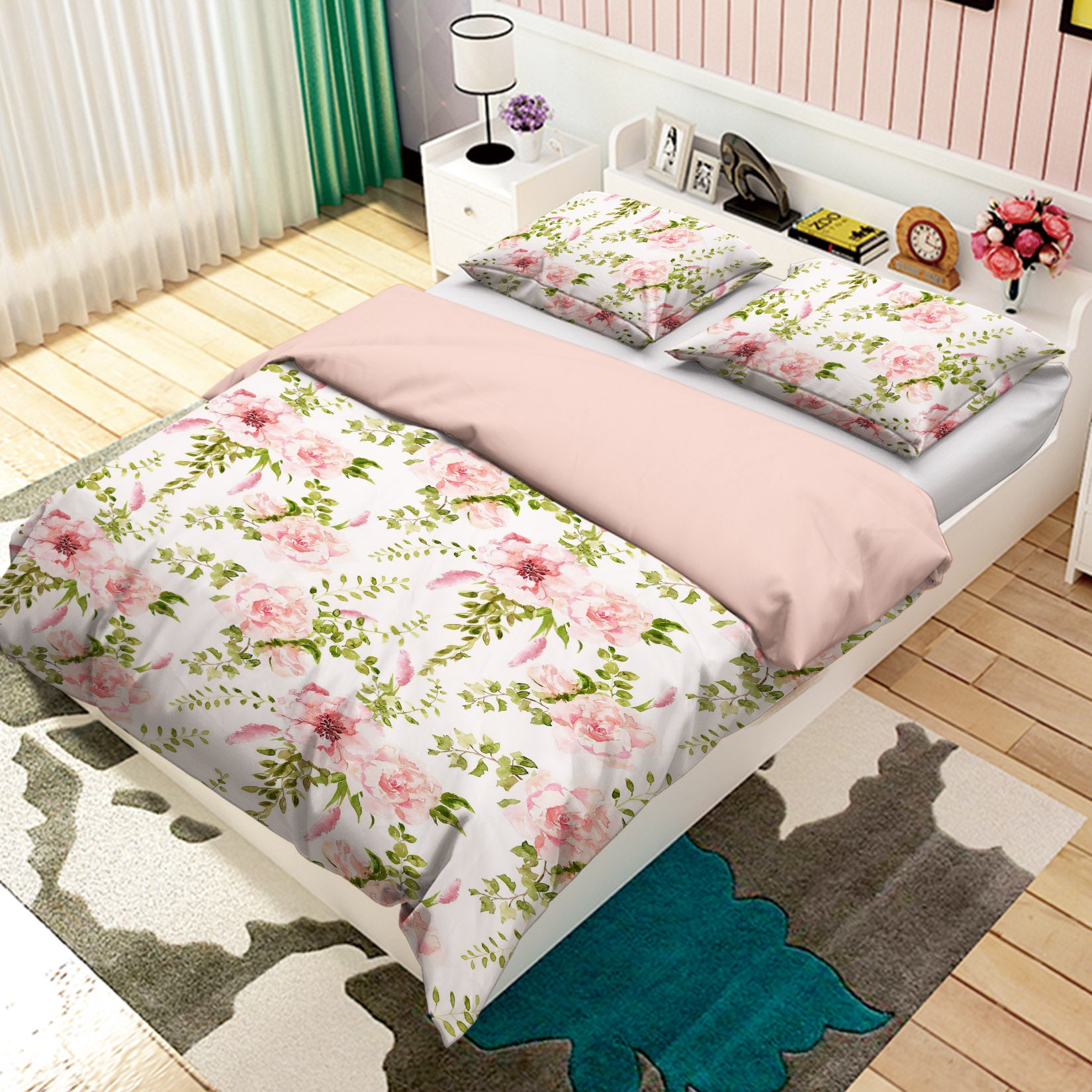 3D Pink Rose Leaves 059 Uta Naumann Bedding Bed Pillowcases Quilt